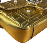 Gucci Gold GG Marmont Pearl Studded Mini Flap Bag