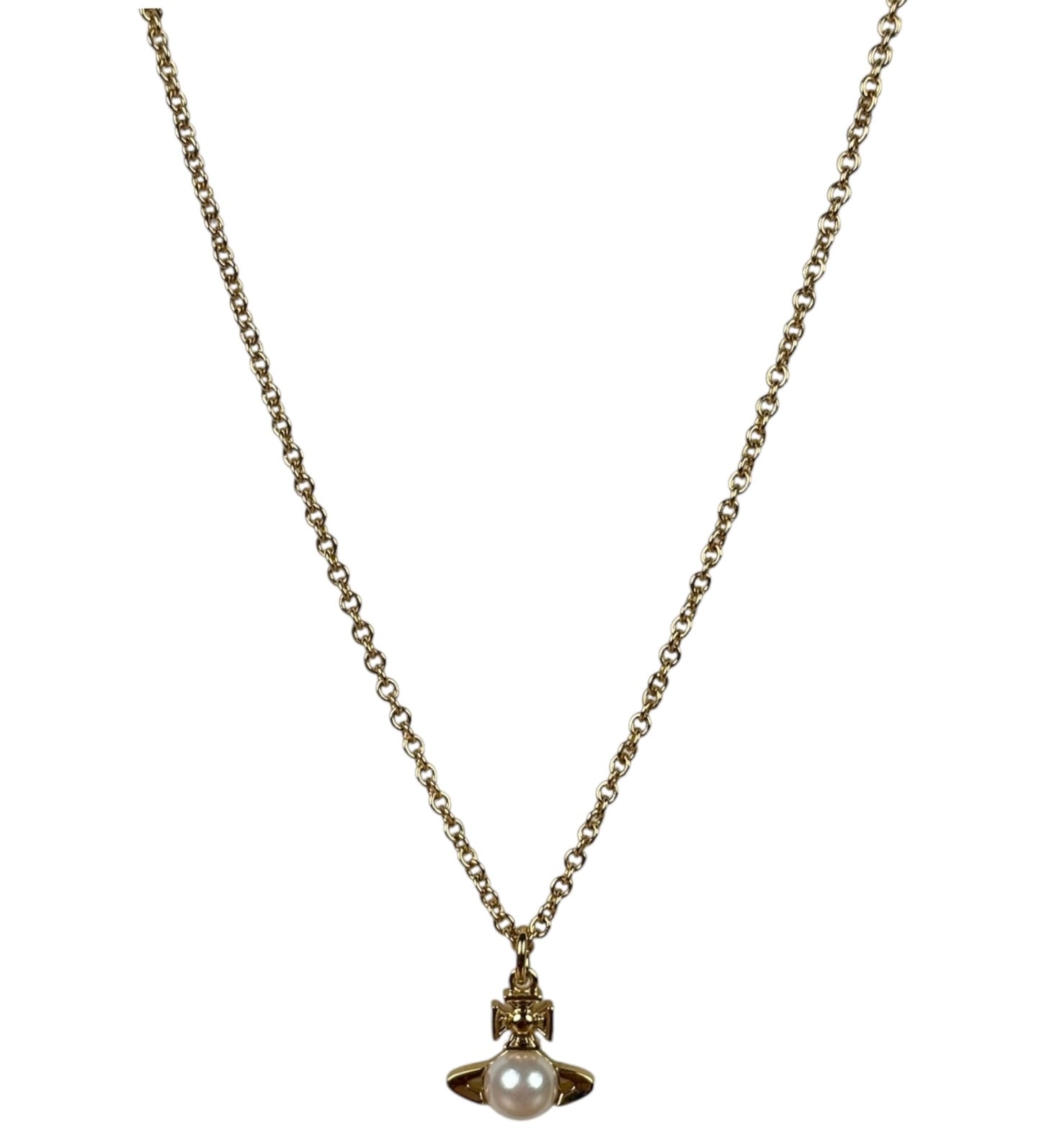 Vivienne Westwood Gold Toned Mini Bas Relief Pearl Pendant Necklace