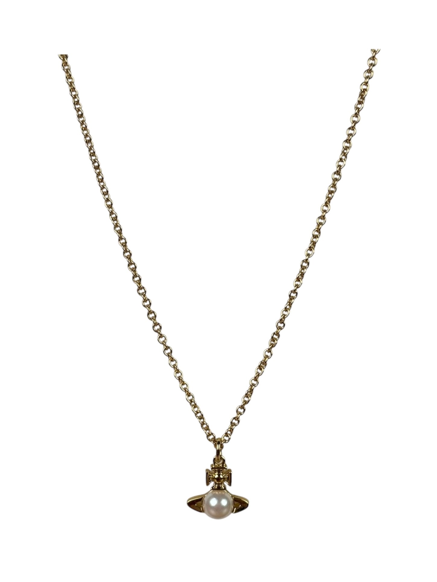 Vivienne Westwood Gold Toned Mini Bas Relief Pearl Pendant Necklace
