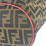 Fendi Beige/Red Leather Trim Zucca Buckle Tote