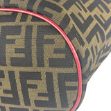 Fendi Beige/Red Leather Trim Zucca Buckle Tote