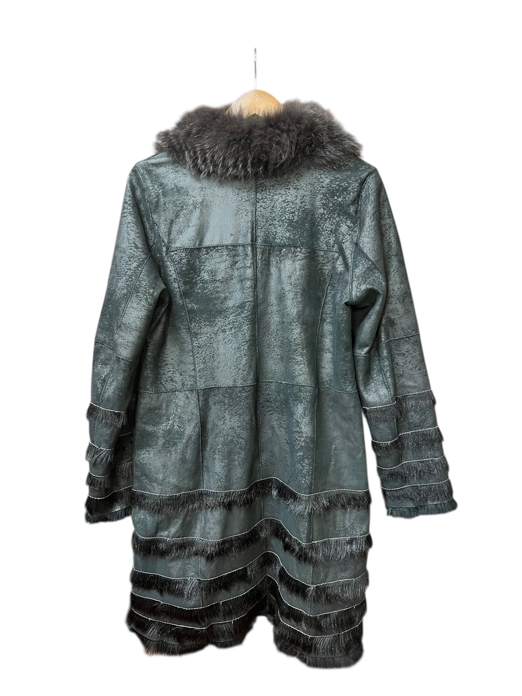 Vintage Black Suede/Leather Fur-Line Long Coat