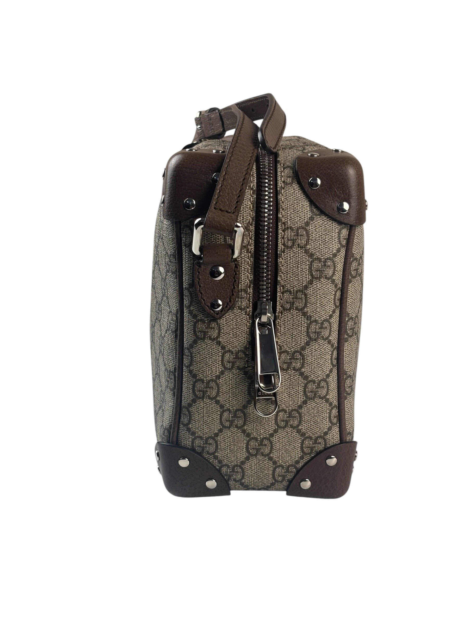 Gucci Brown Leather Trim GG Supreme Soft Trunk Crossbody