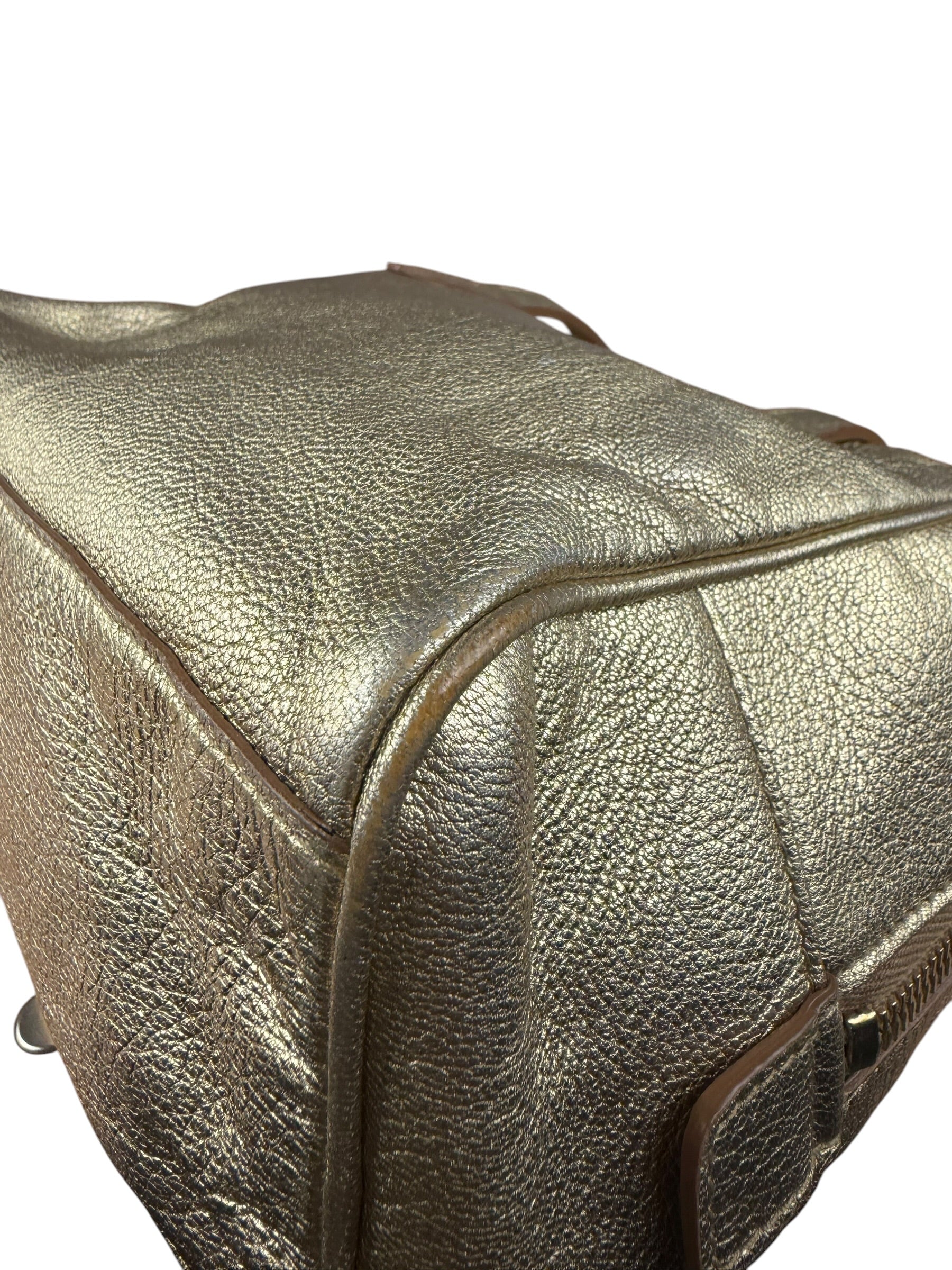 Yves Saint Laurent Gold Leather Embossed YSL Logo Handbag