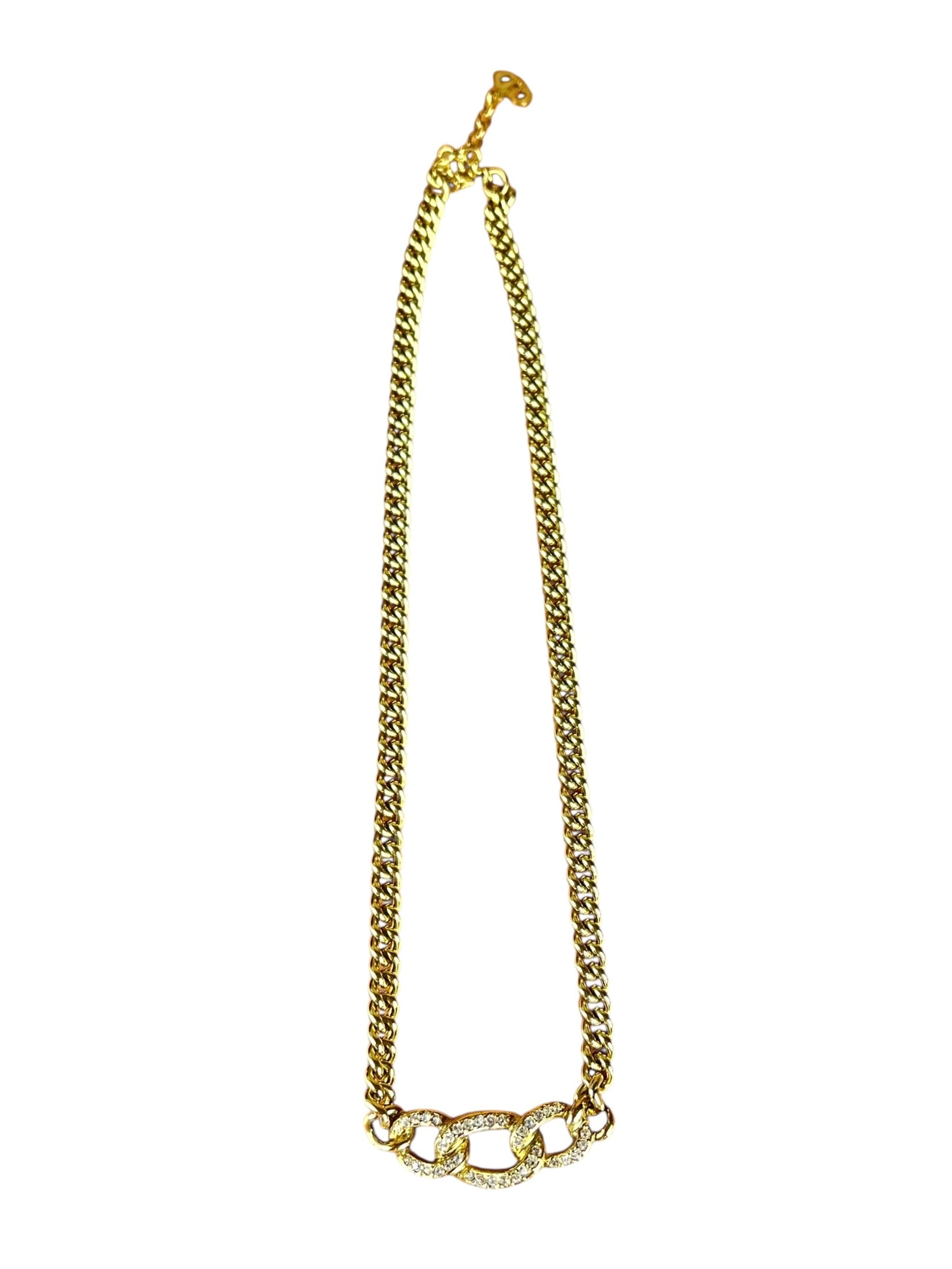 Christian Dior Rhinestone Chain Link Necklace Gold