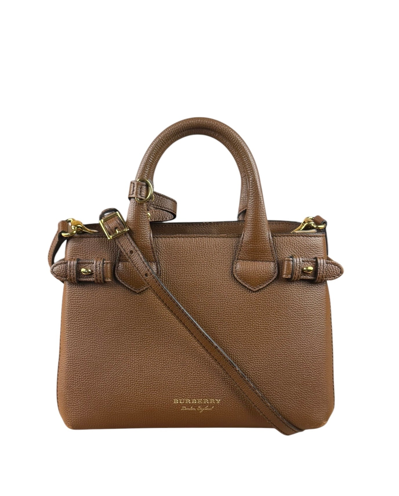 Burberry Brown Leather & House Check Small Banner