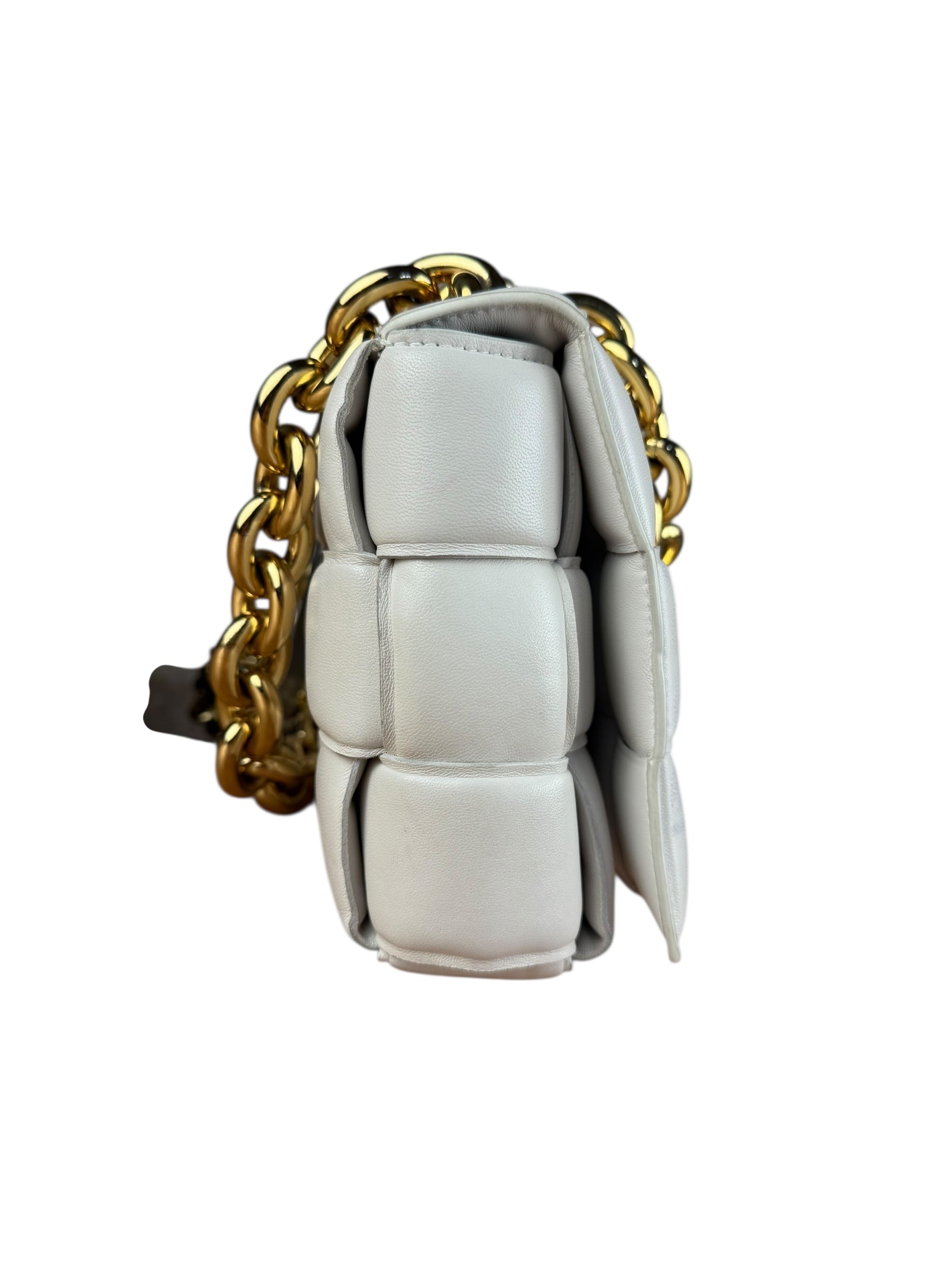 Bottega Veneta White Leather Padded Cassette Chain Bag