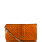 Chanel Orange Pythonskin Flap Wallet On Chain 2013