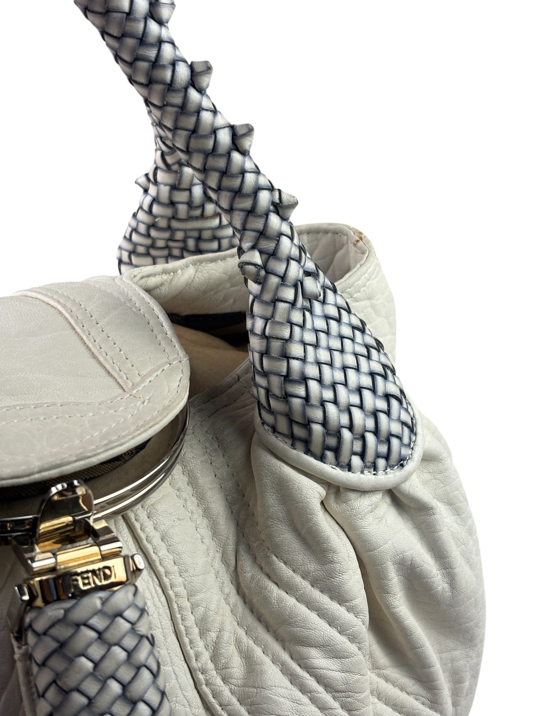 Fendi Vintage White Nappa Leather Spy Shoulder Bag