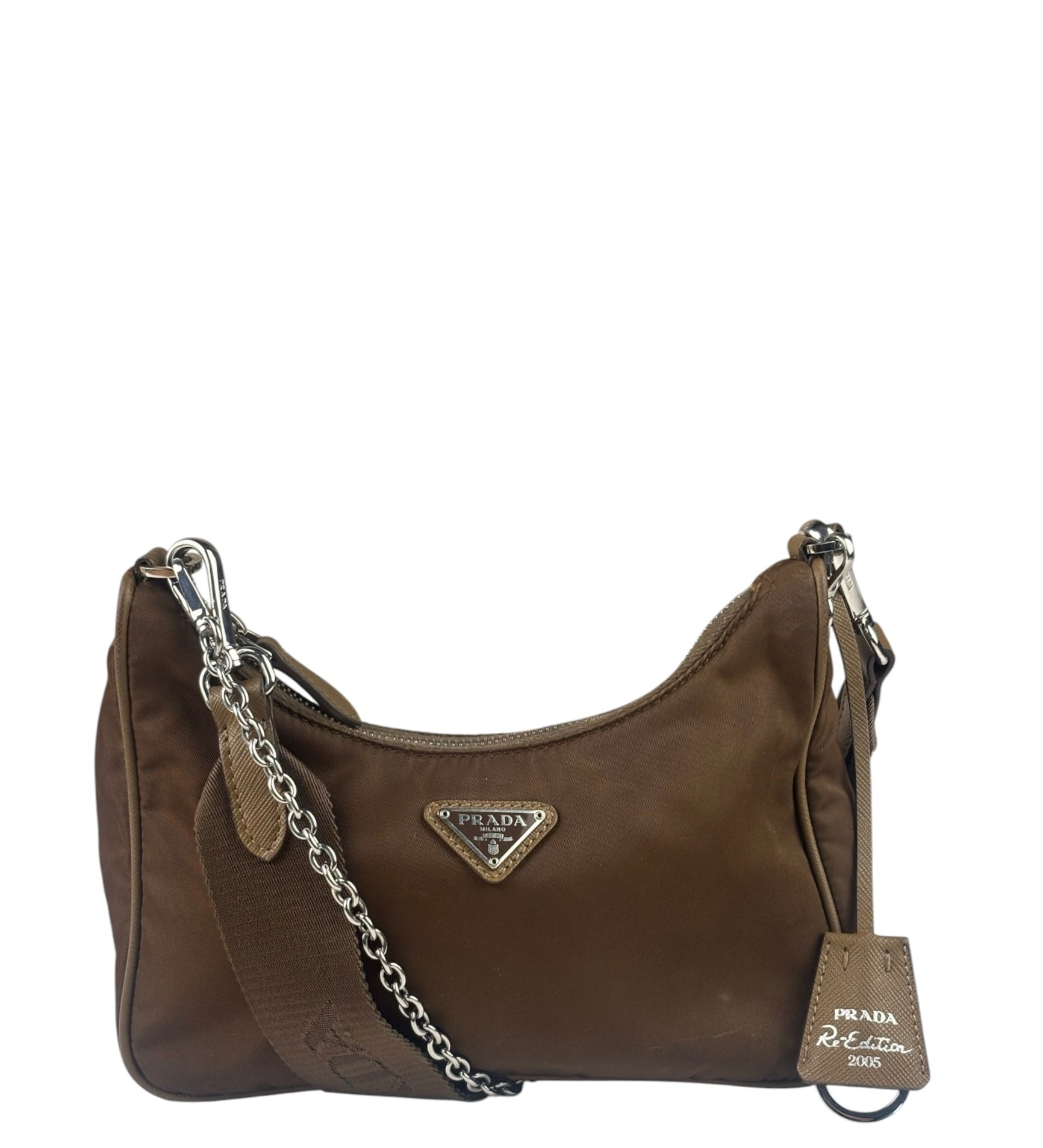 Prada Brown Nylon Pochette Shoulder Bag