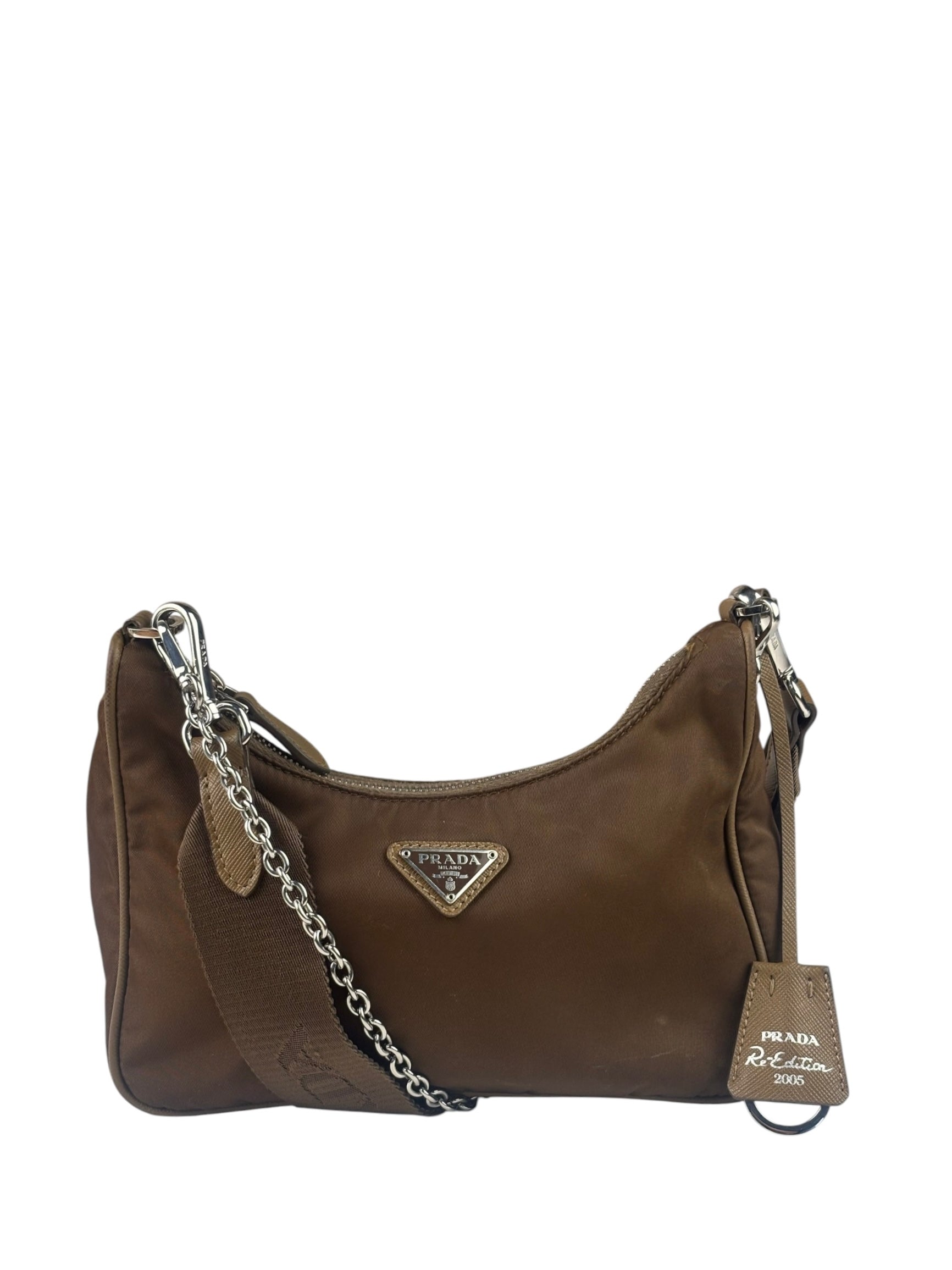 Prada Brown Nylon Pochette Shoulder Bag