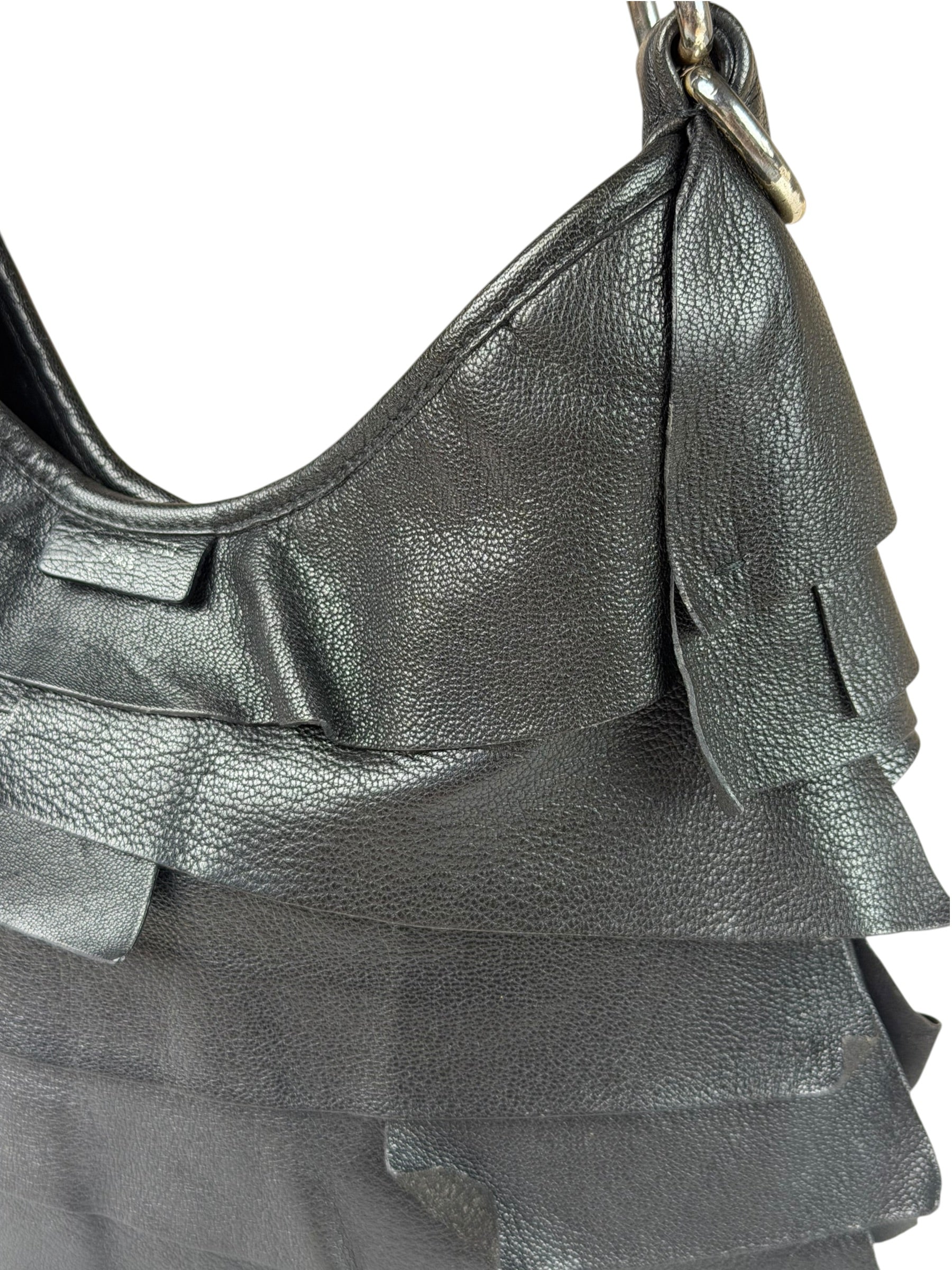 Yves Saint Laurent Black Leather St. Tropez Ruffled Hobo Bag