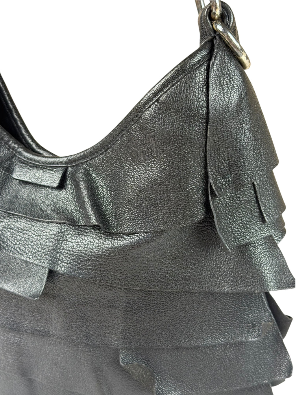 Yves Saint Laurent Black Leather St. Tropez Ruffled Hobo Bag