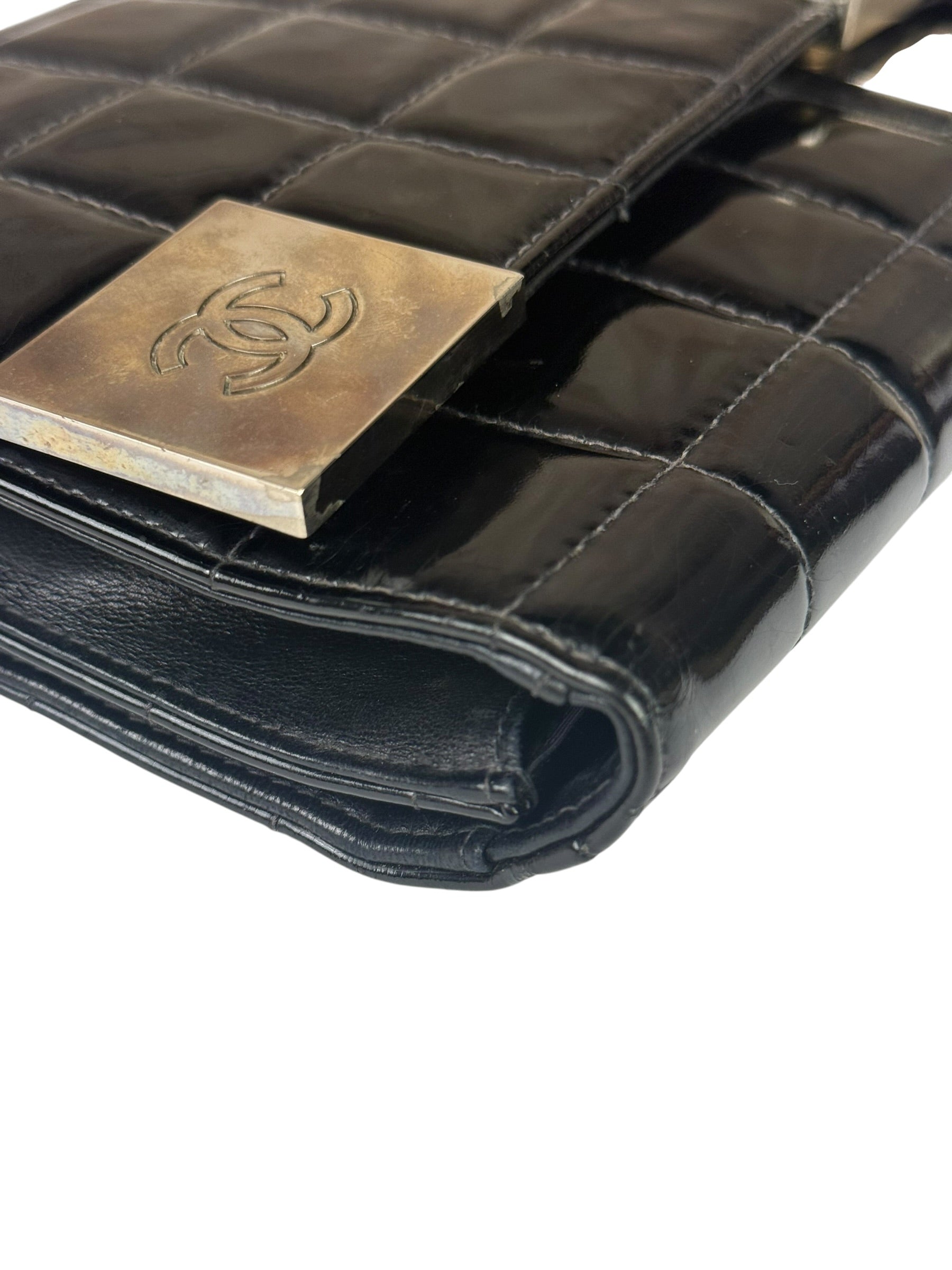Chanel Black Patent Chocolate Bar Quilted Flap Shoulder Bag 2001