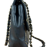 Chanel Vintage Navy Blue Leather Wild Stitch Surpique Flap Bag 2001