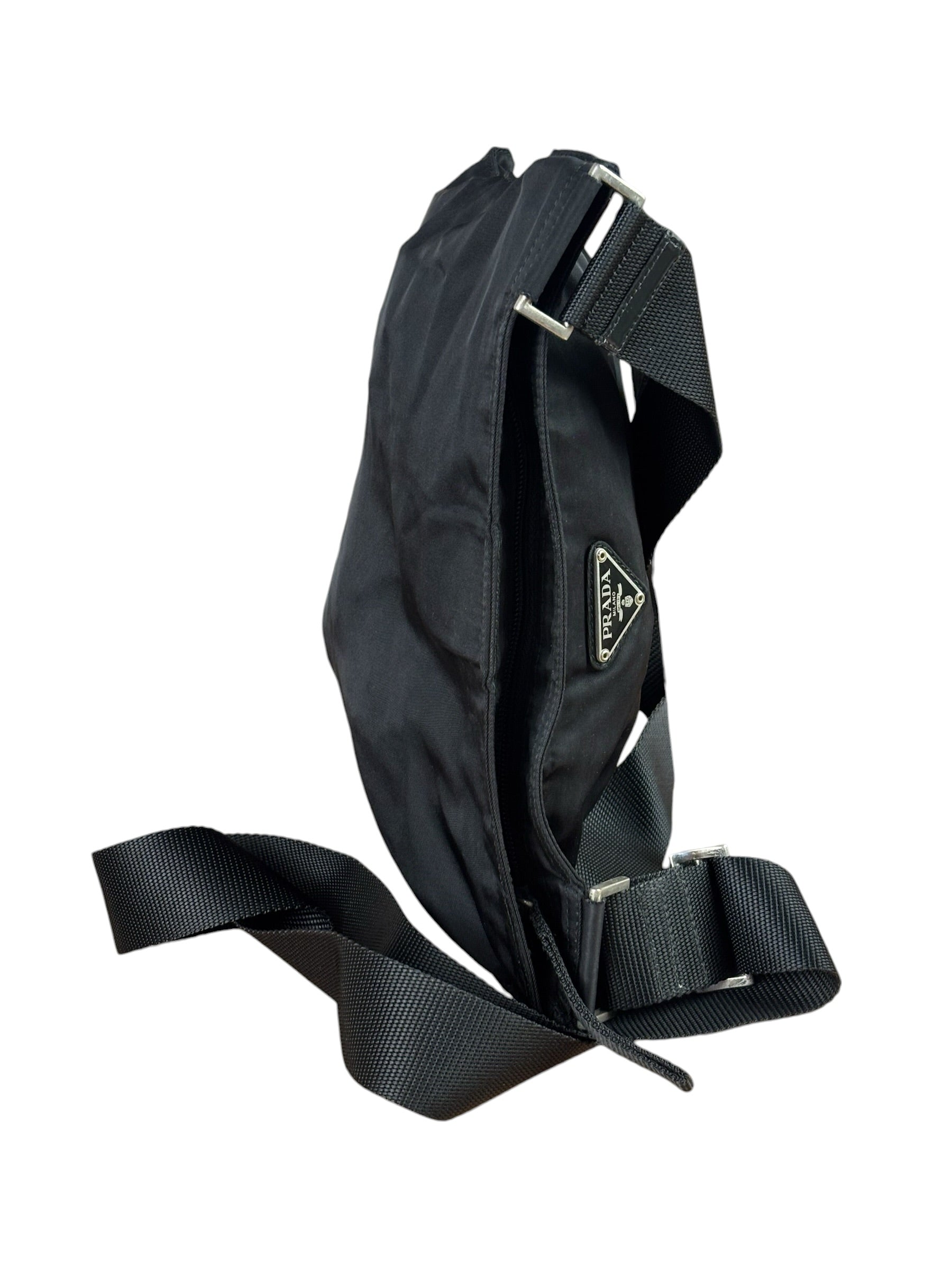Prada Black Vela Nylon Flat Crossbody Bag
