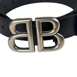 Balenciaga Black Leather BB Buckle Belt