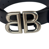Balenciaga Black Leather BB Buckle Belt