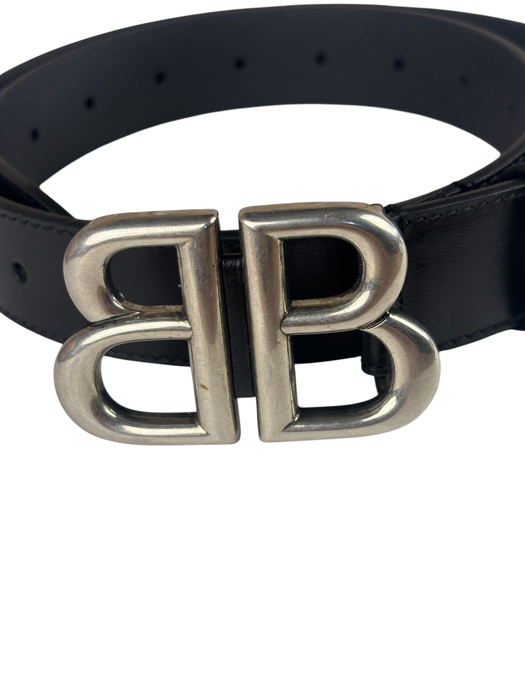 Balenciaga Black Leather BB Buckle Belt