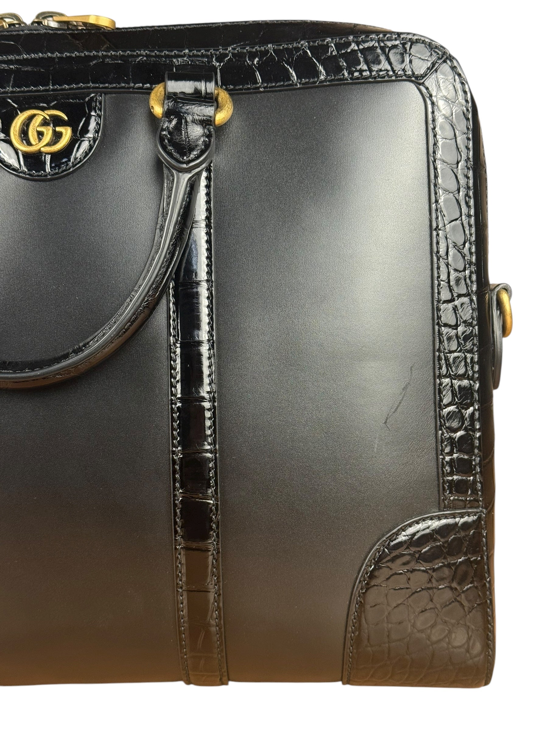 Gucci Croc-Trim Leather Briefcase