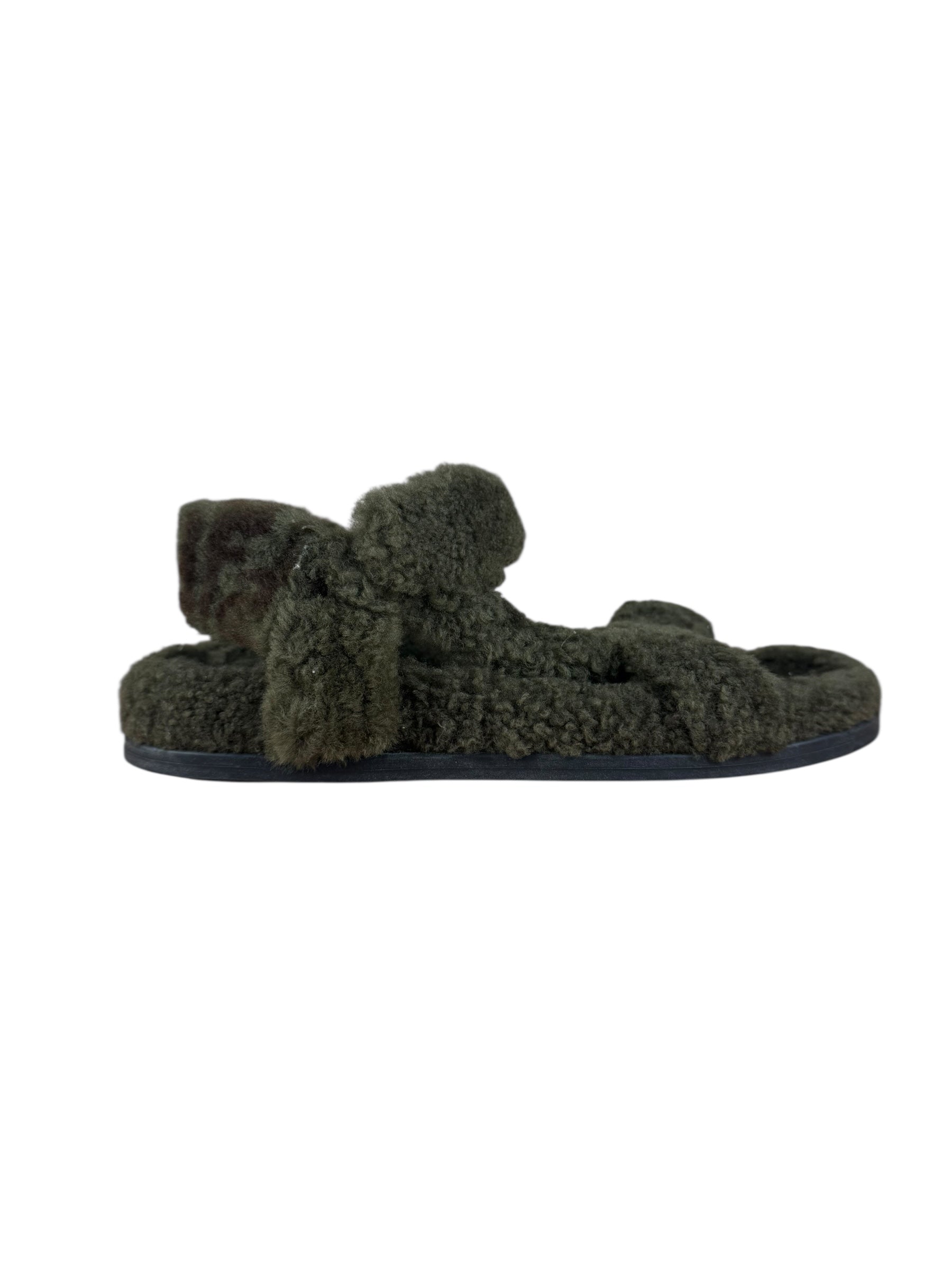 Fendi Green Shearling Sandals