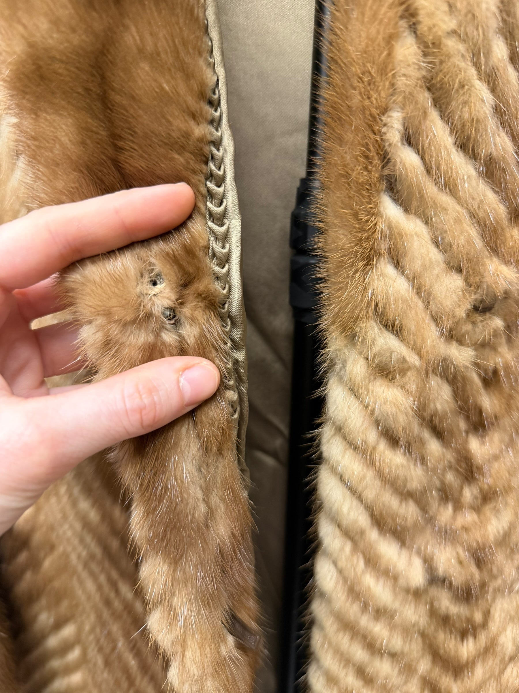 Vintage Light Brown Chevron Mink Fur Coat