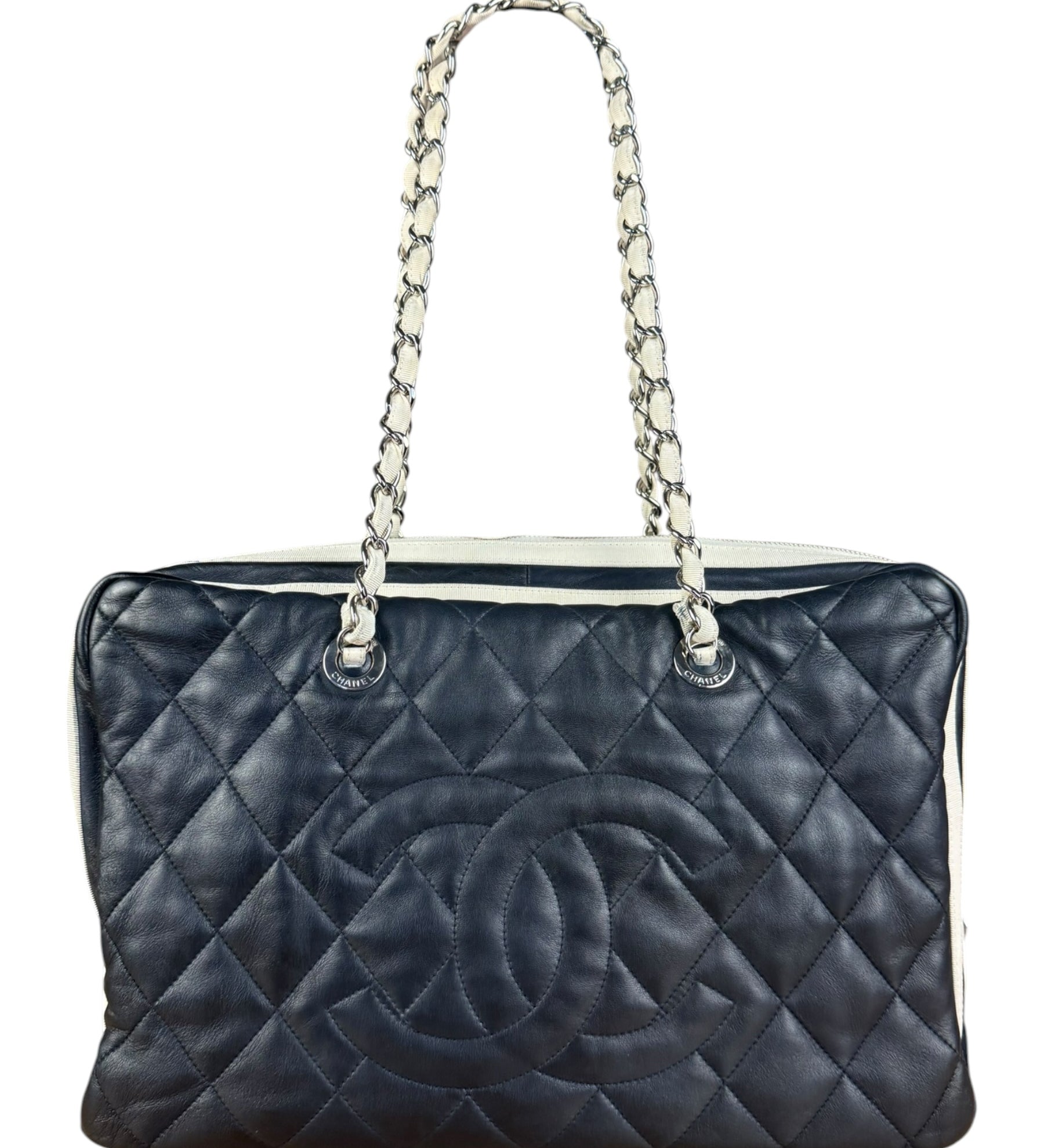 Chanel Navy Quilted Leather Lido Chain Shoulder Tote 2009