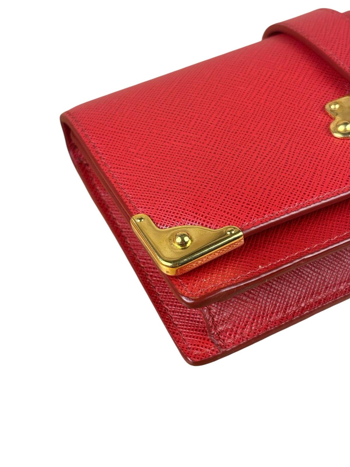 Prada Red Saffiano Leather Flap Wallet On Chain