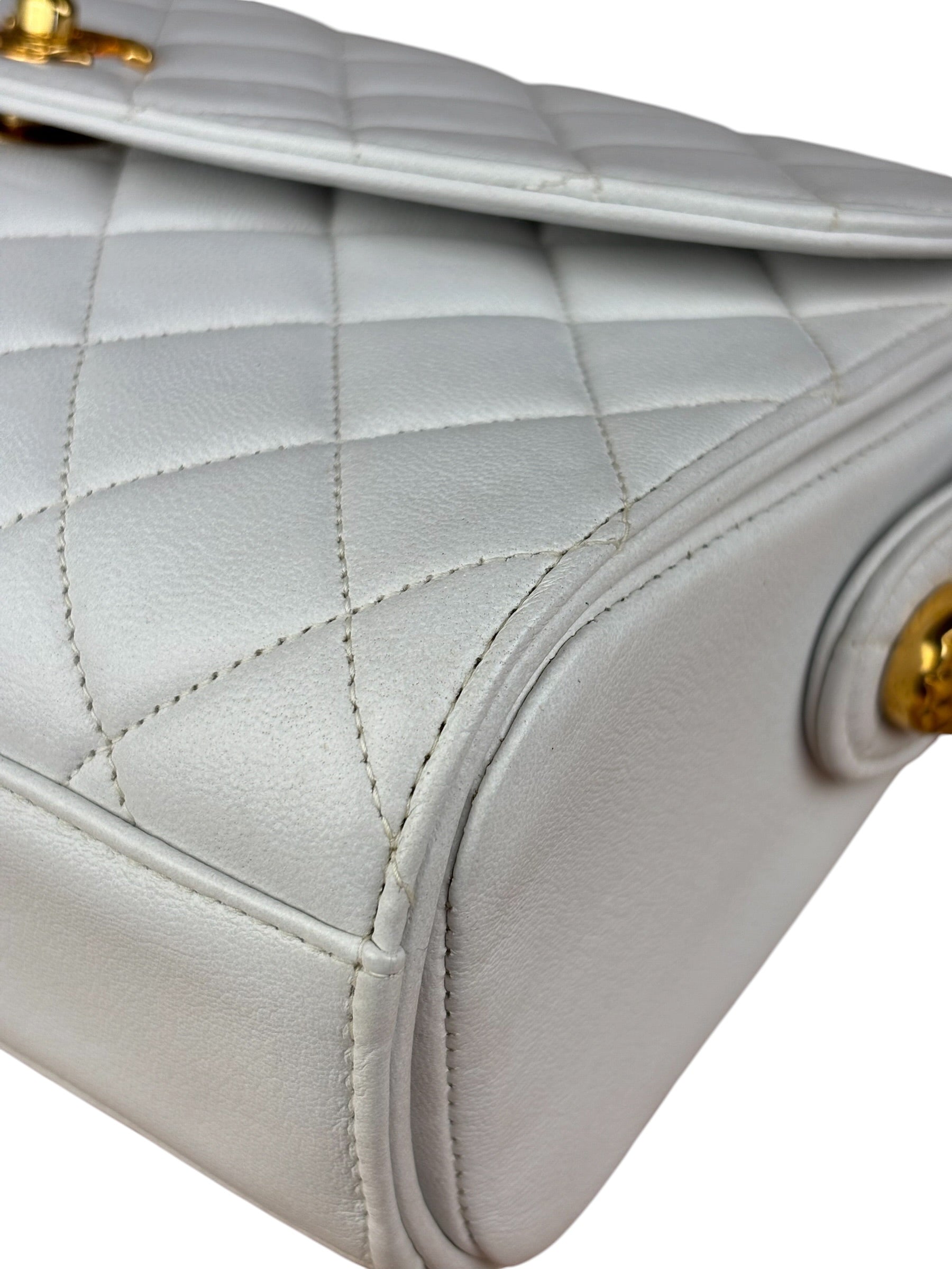 Chanel Vintage White Quilted Leather Flap Bag 1991