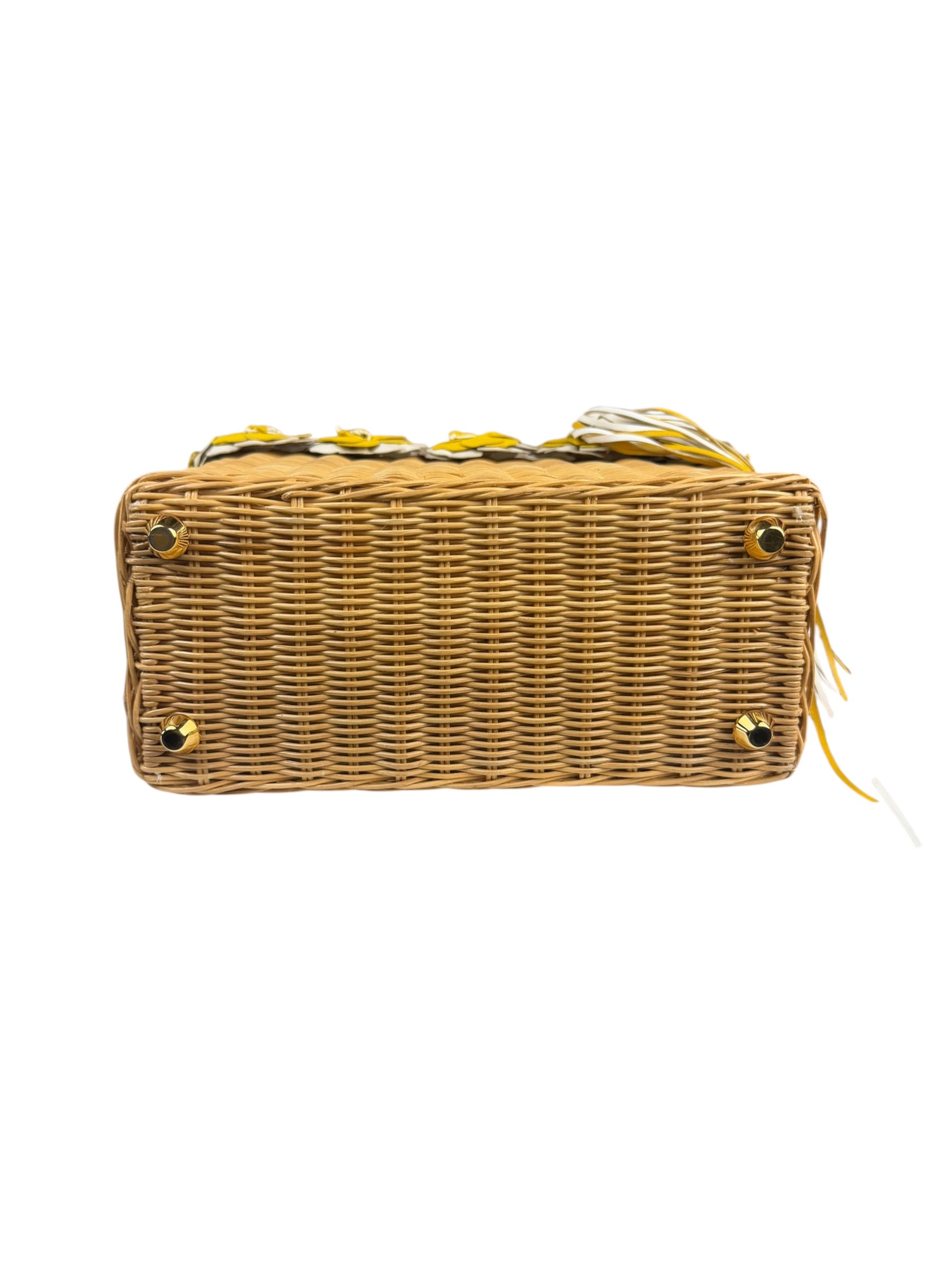 Prada Midollino Leather Trim Wicker Canvas Flower Basket