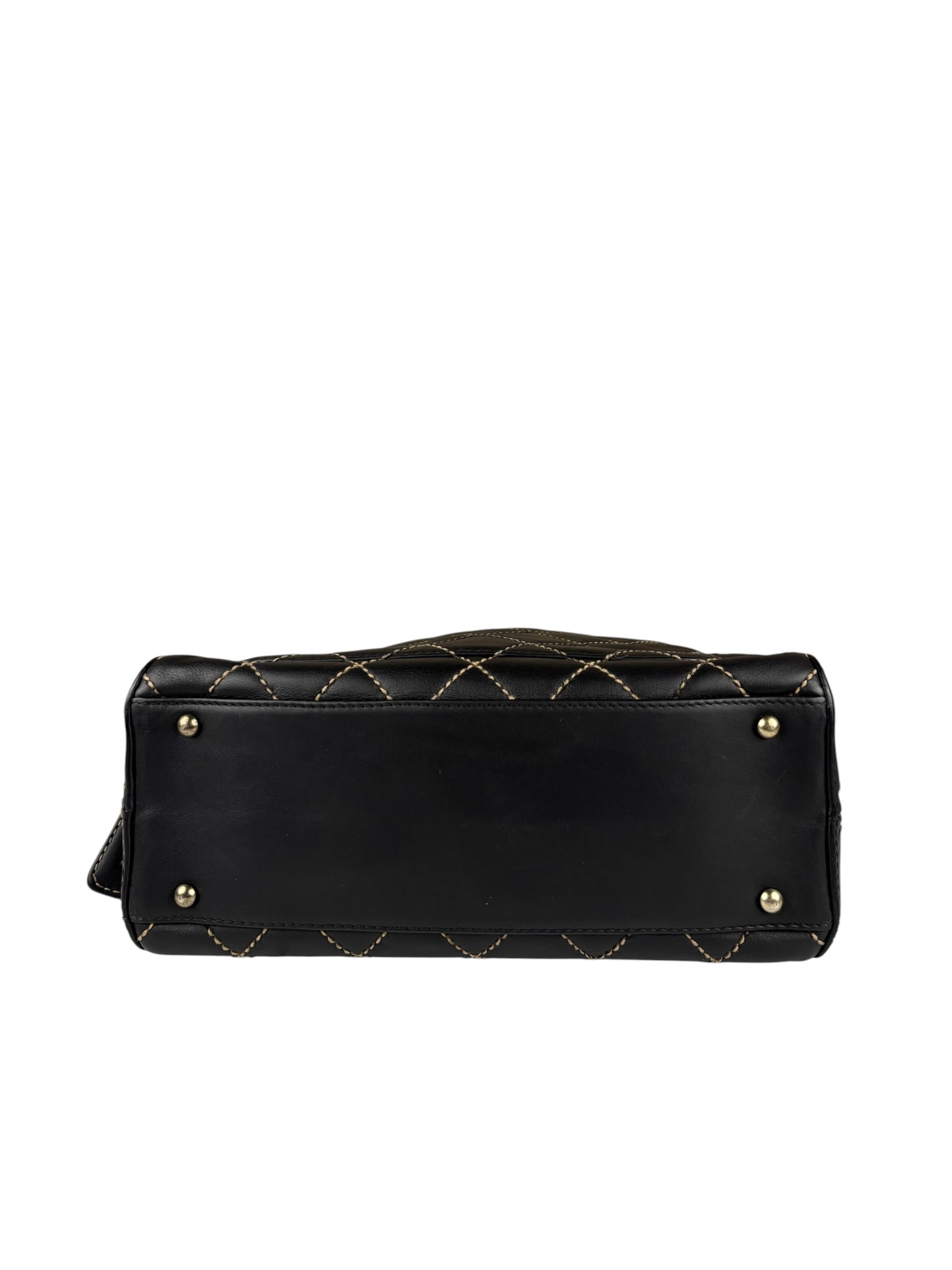 Chanel Vintage Black Leather Wild Stitch Bowler Handbag 2001