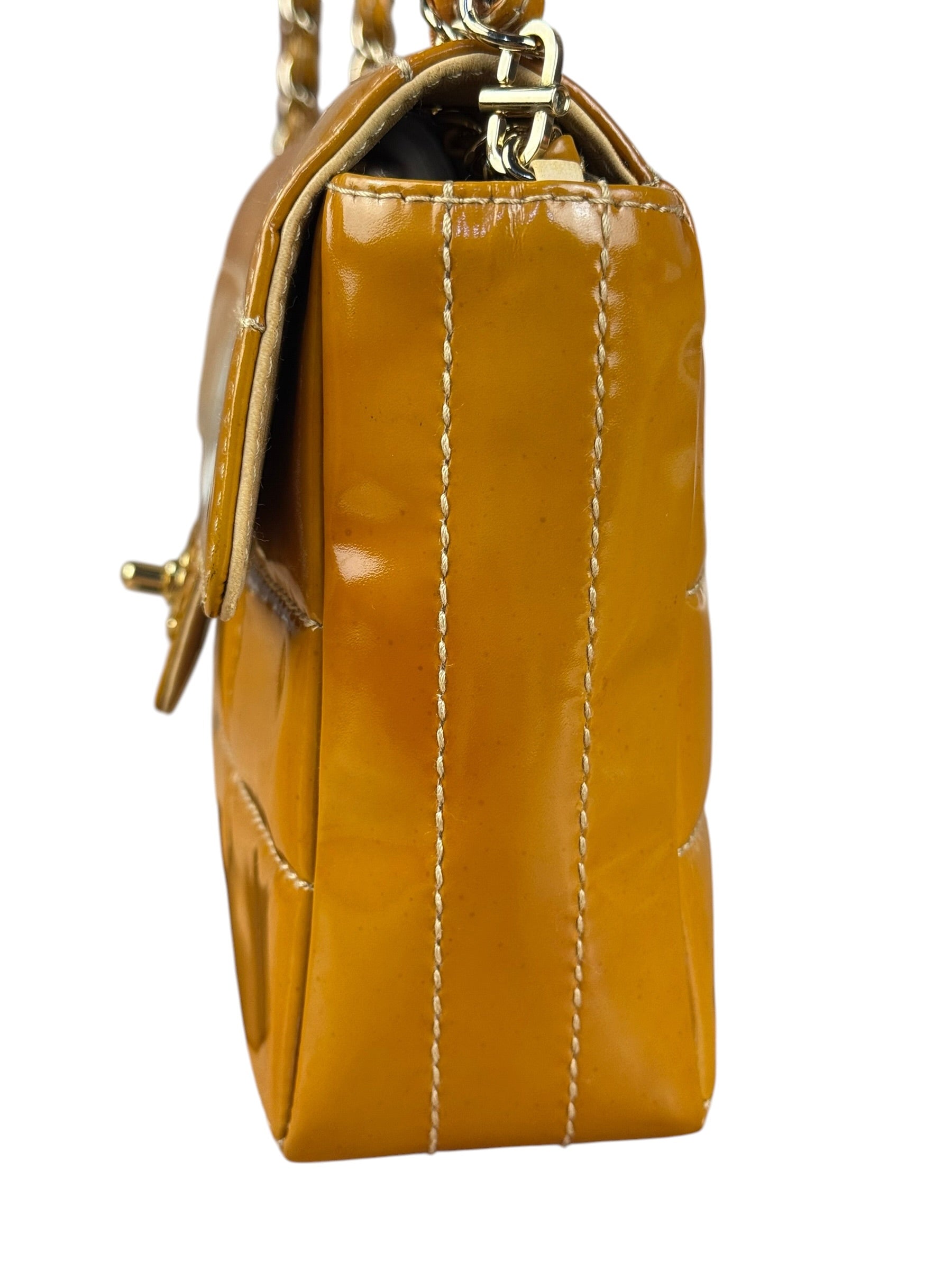 Chanel Gold Patent East West Stitch Flap Bag 2002
