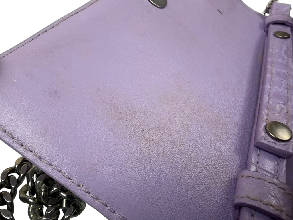Balenciaga Purple Crocodile Embossed Leather Hourglass Wallet On Chain