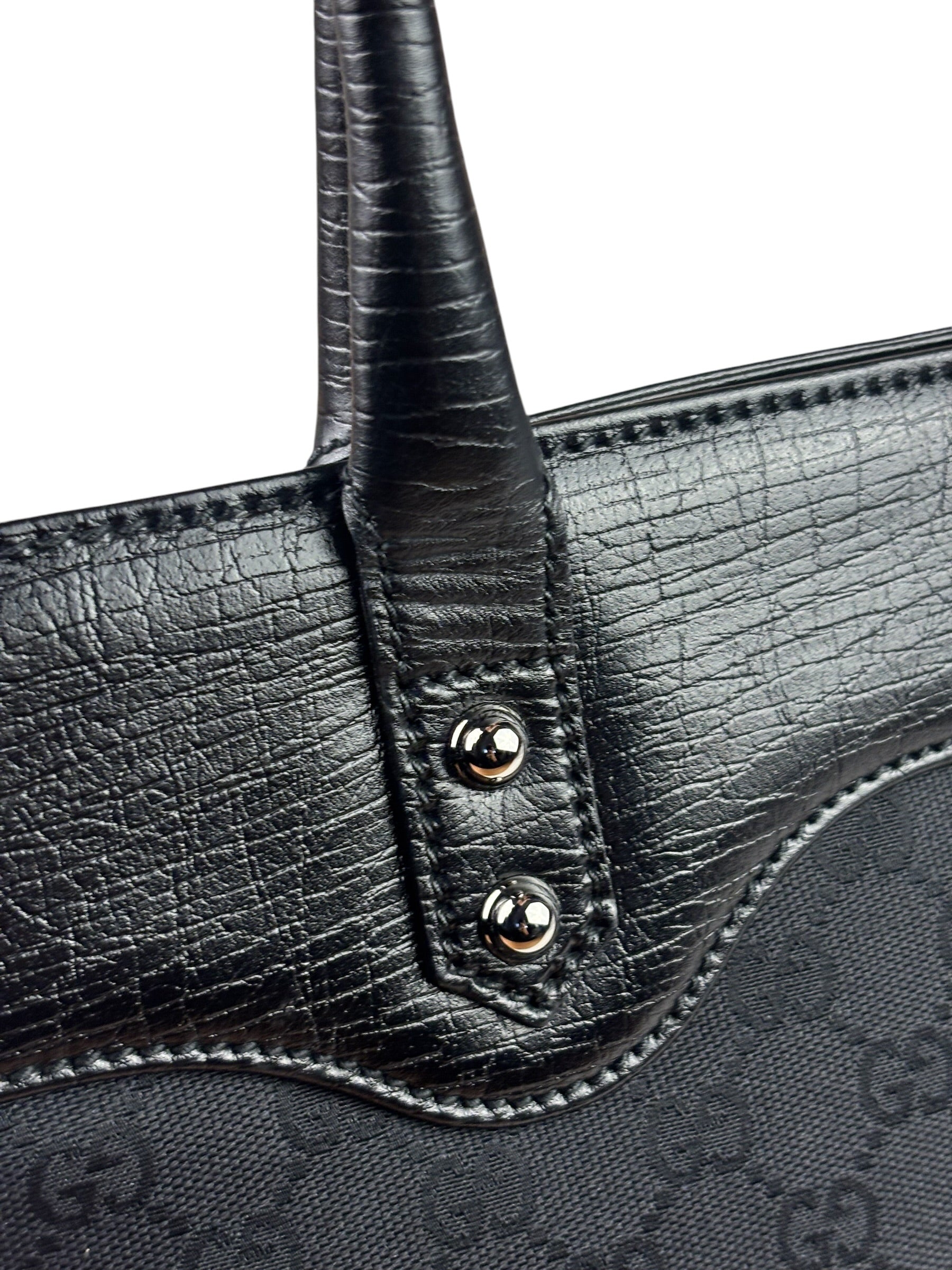 Gucci Black Leather Trim GG Horsebit Chain Shoulder Bag