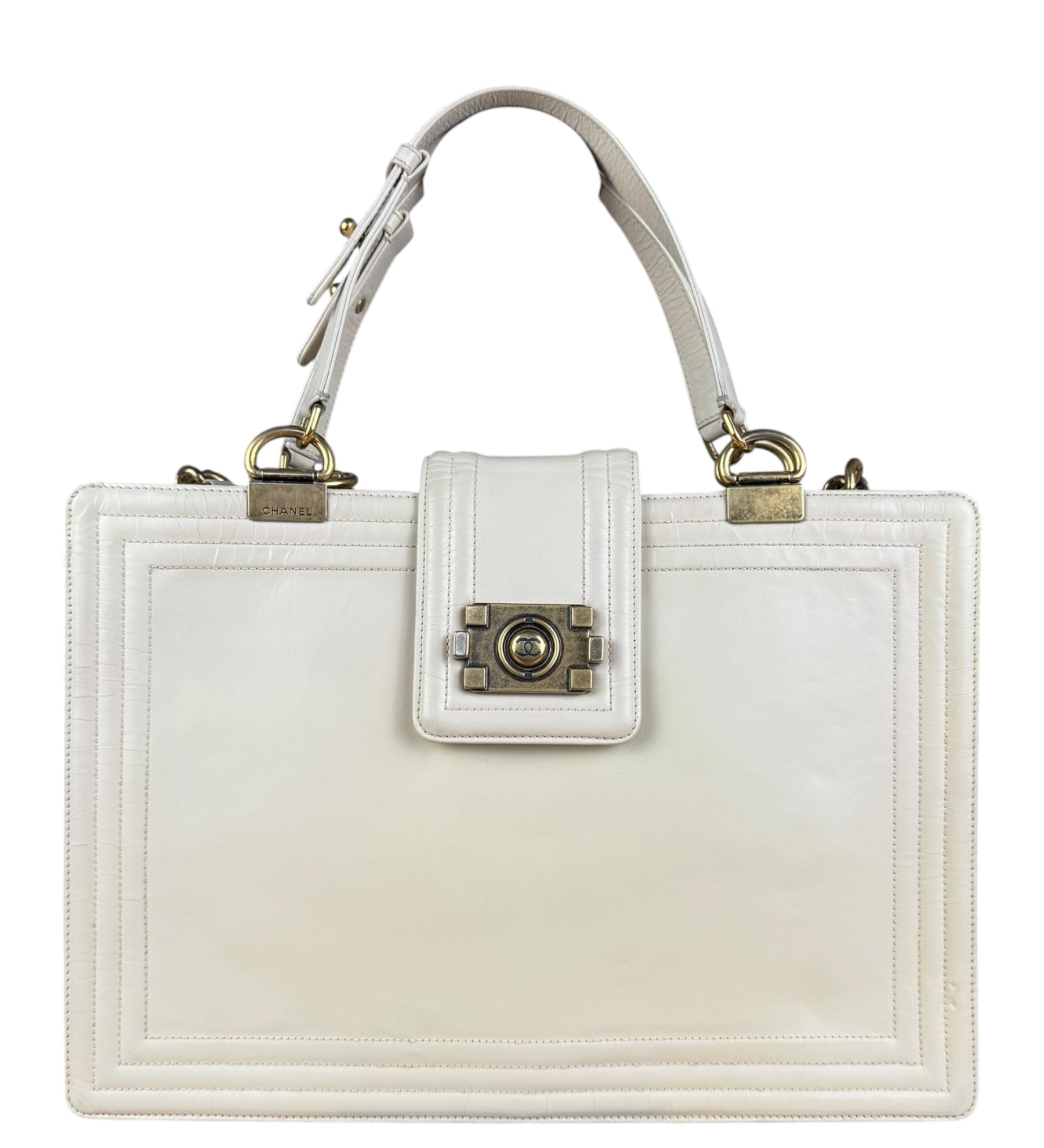 Chanel Ivory Leather Large Jetsetter Boy 2Way Handbag 2011