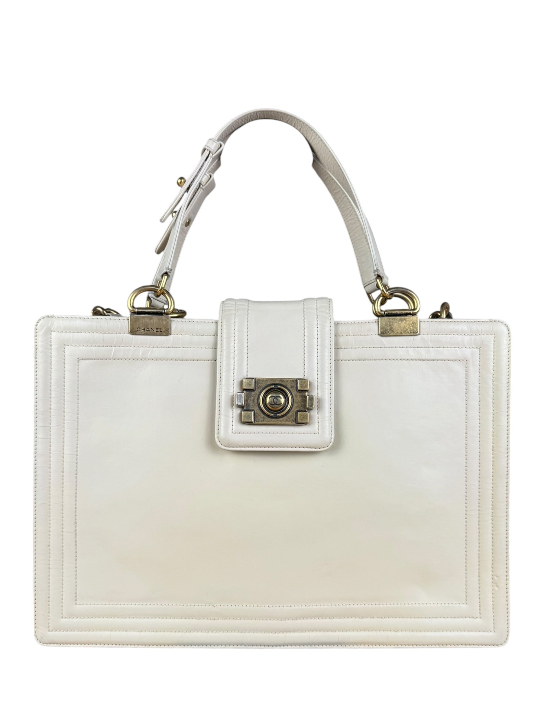 Chanel Ivory Leather Large Jetsetter Boy 2Way Handbag 2011