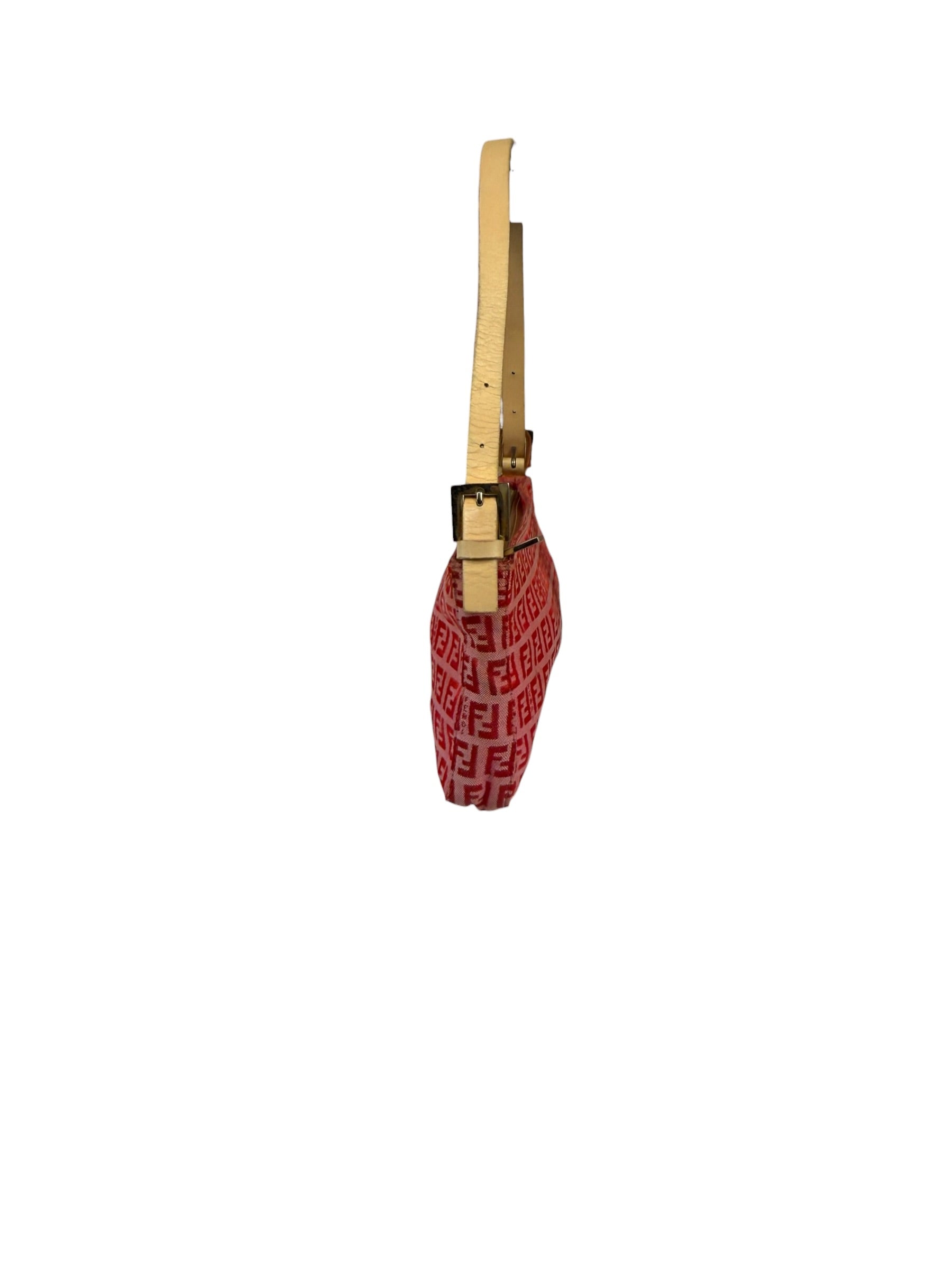 Fendi Pink/Red Zucca Leather Trim Pochette