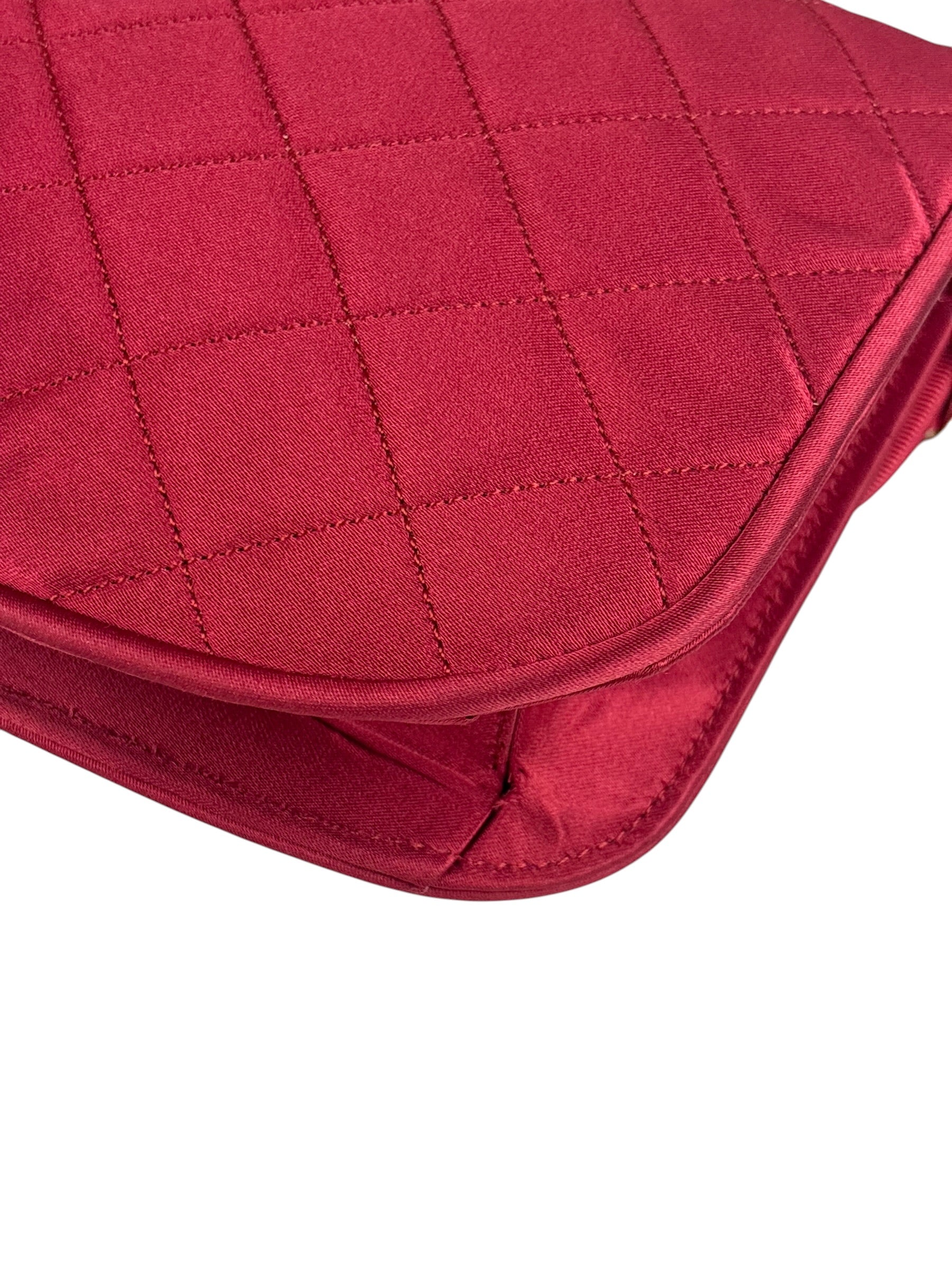 Chanel Vintage Two Tone Red Satin Flap 1989
