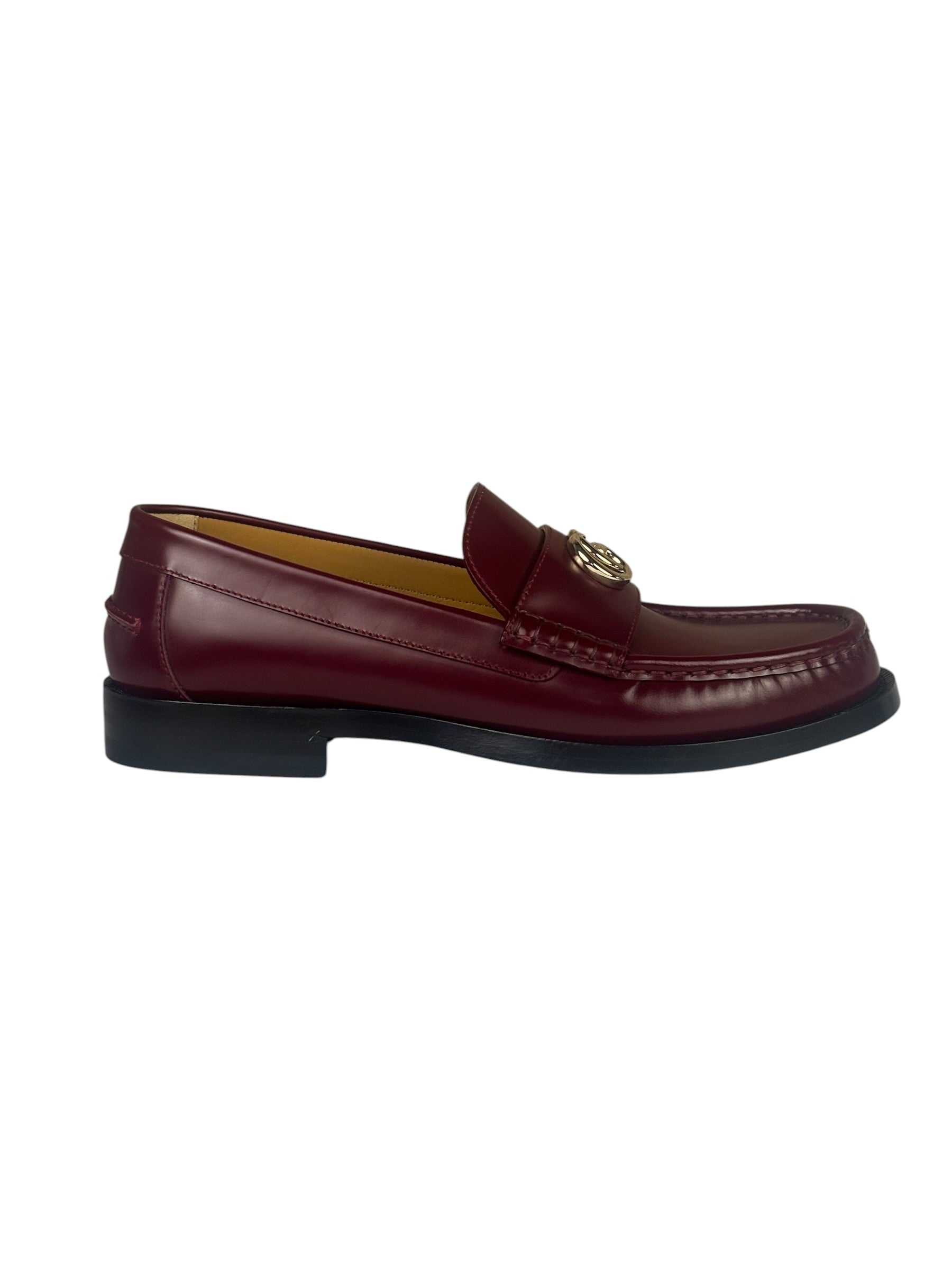 Gucci Burgundy Leather Double G Logo Loafers