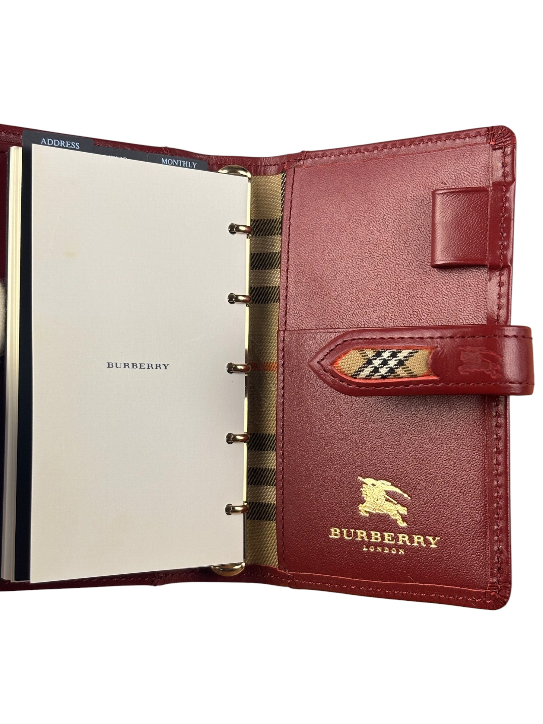 Burberry Red Leather London 5-Ring System Binder Planner