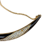 Christian Dior Black Enamel & Pave Rhinestone Crescent Chocker Necklace