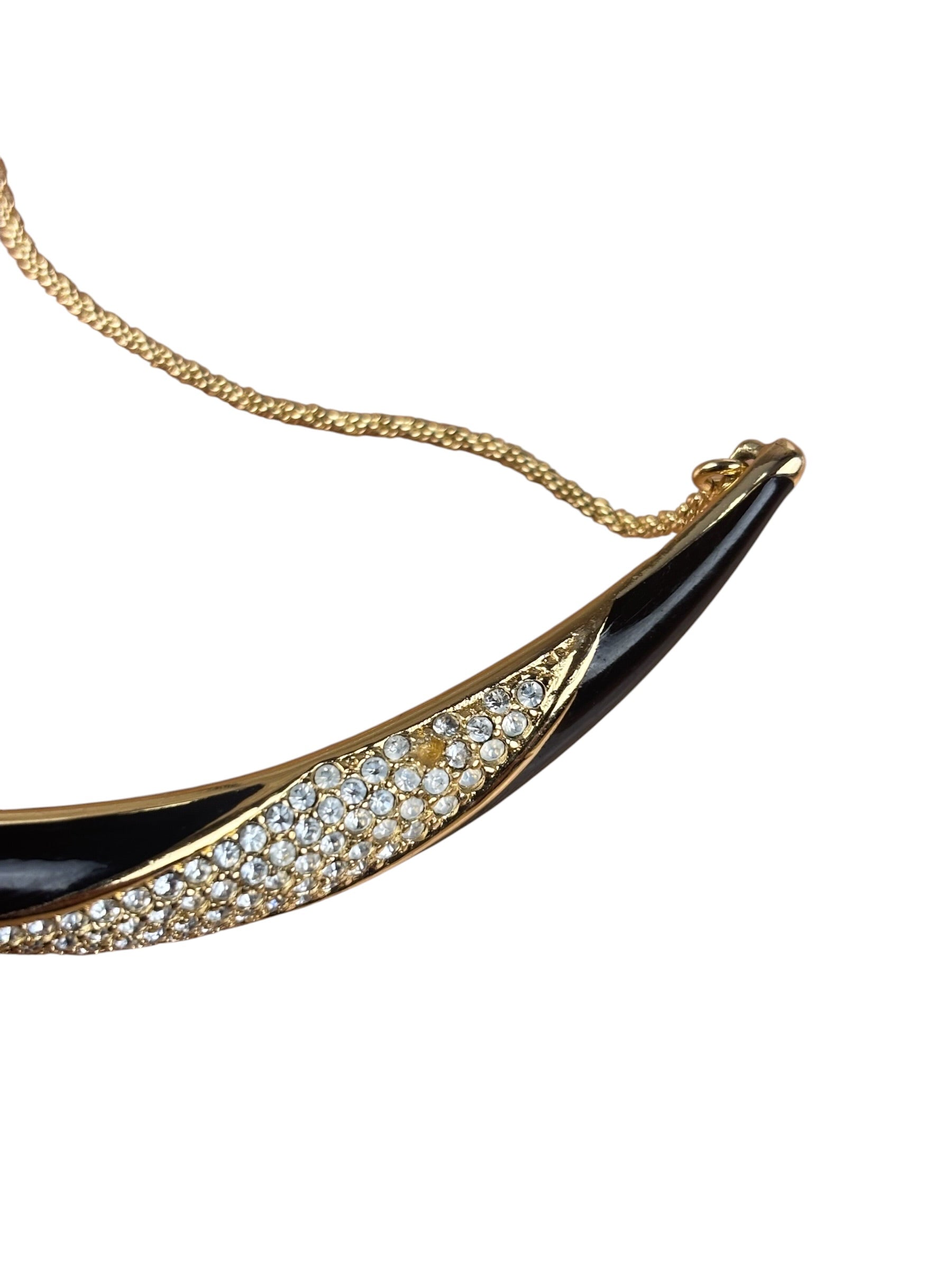 Christian Dior Black Enamel & Pave Rhinestone Crescent Chocker Necklace
