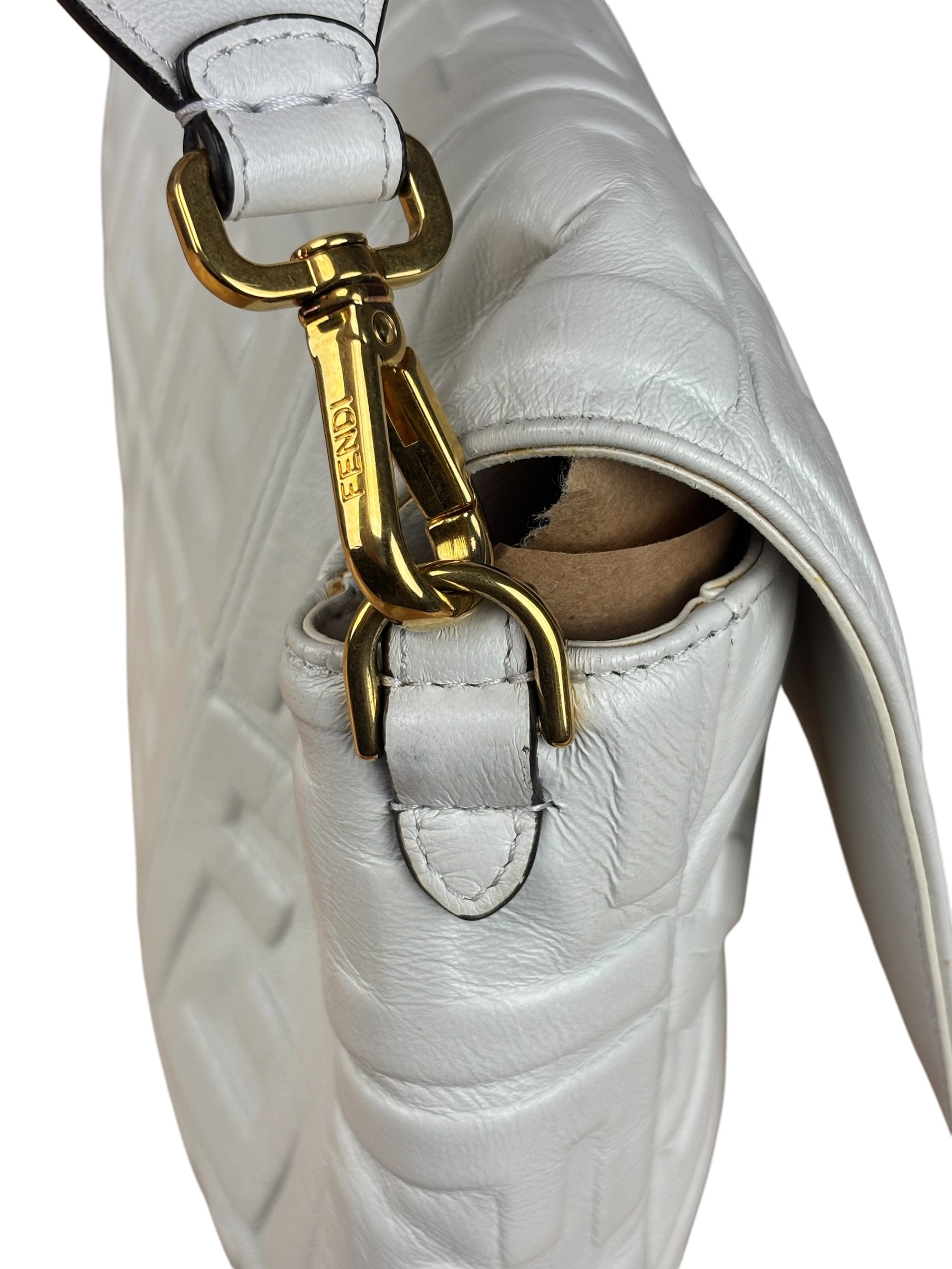 Fendi Large Zucca Embossed Leather Baguette White