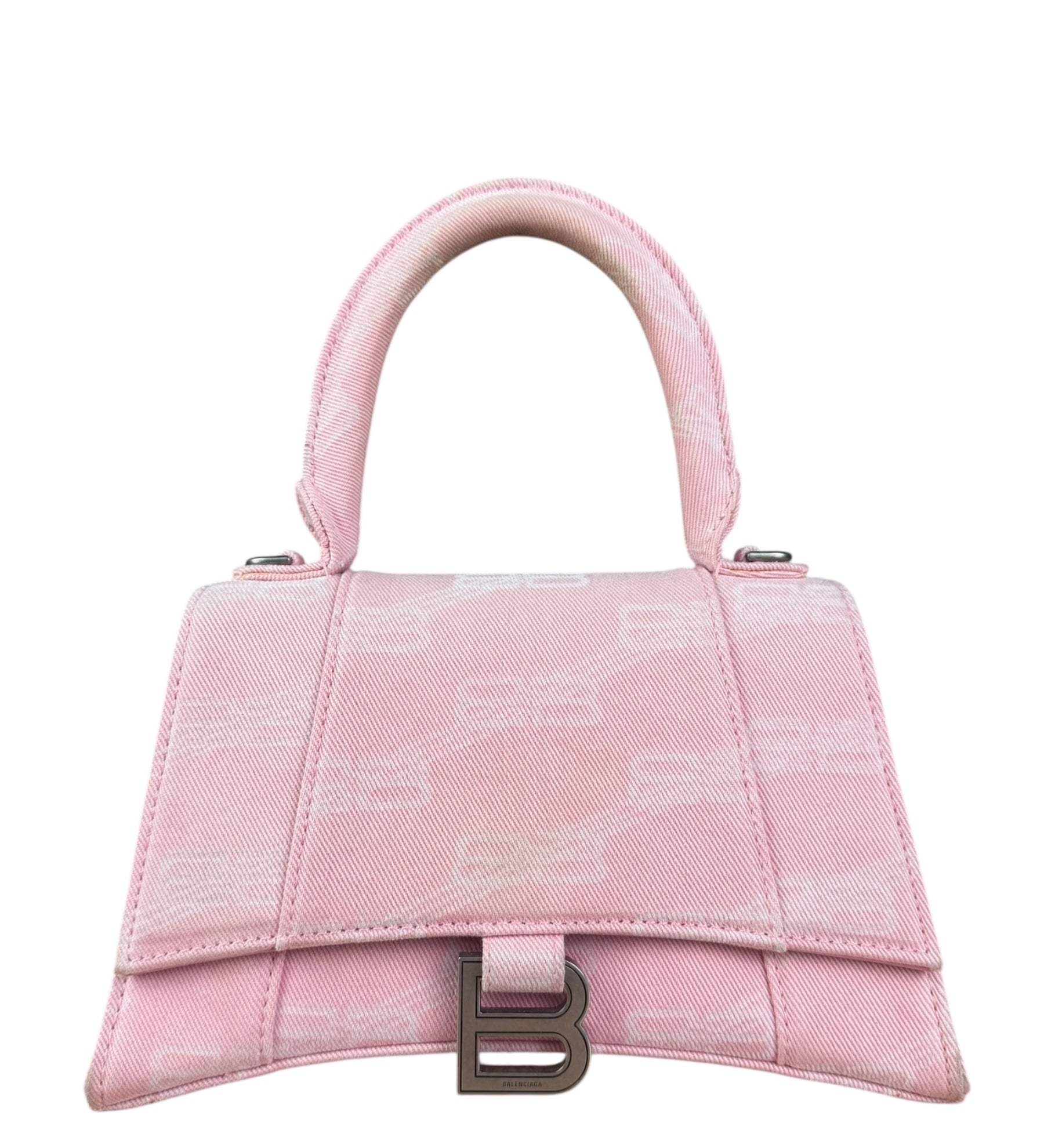 Balenciaga Pink Denim Small Hourglass 2Way Handbag