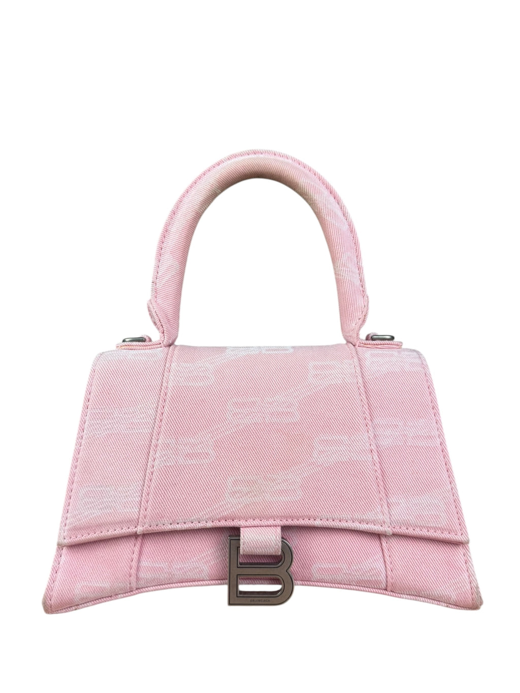 Balenciaga Pink Denim Small Hourglass 2Way Handbag