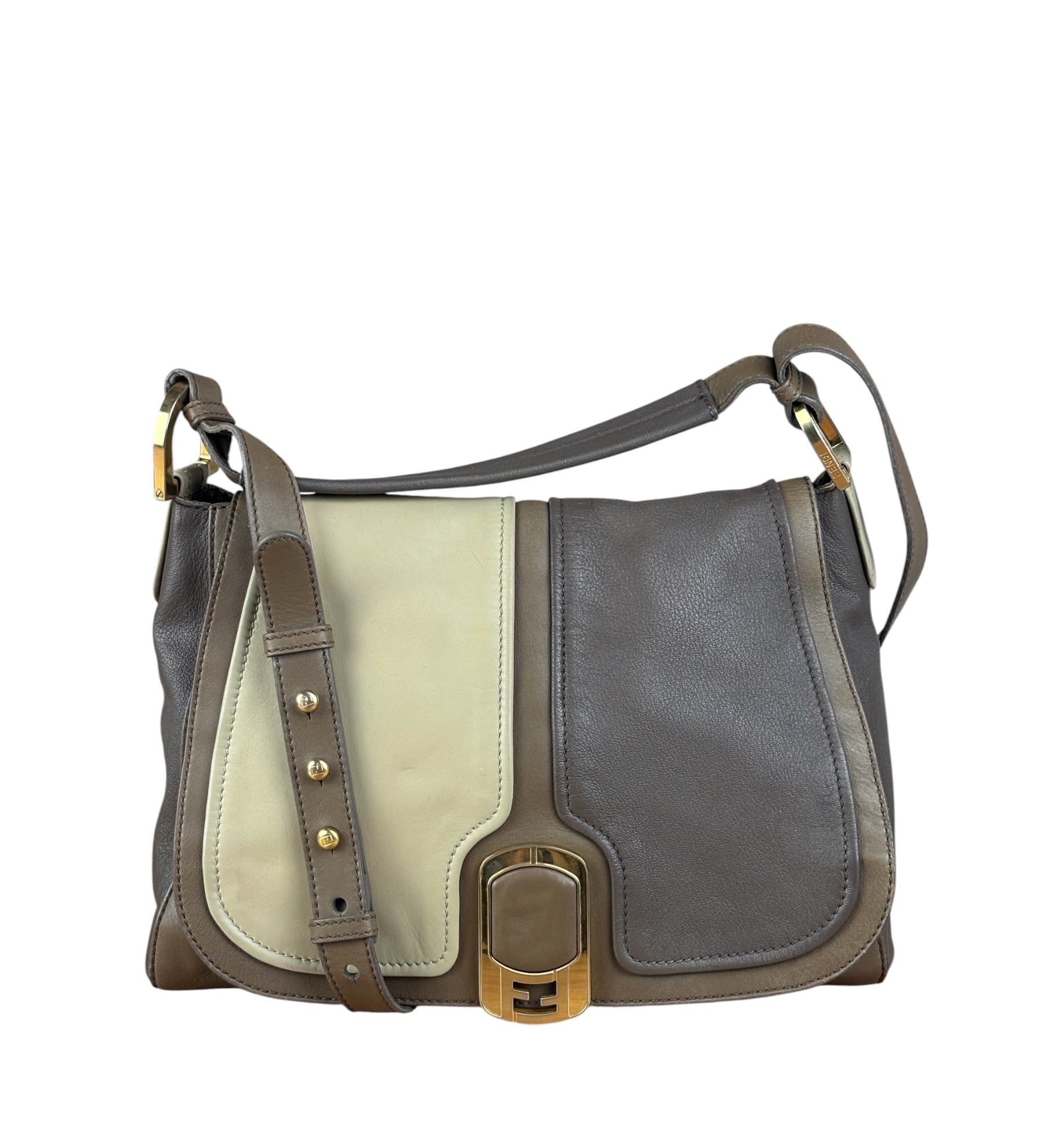 Fendi Colorblock Leather Two-Way Flap Bag