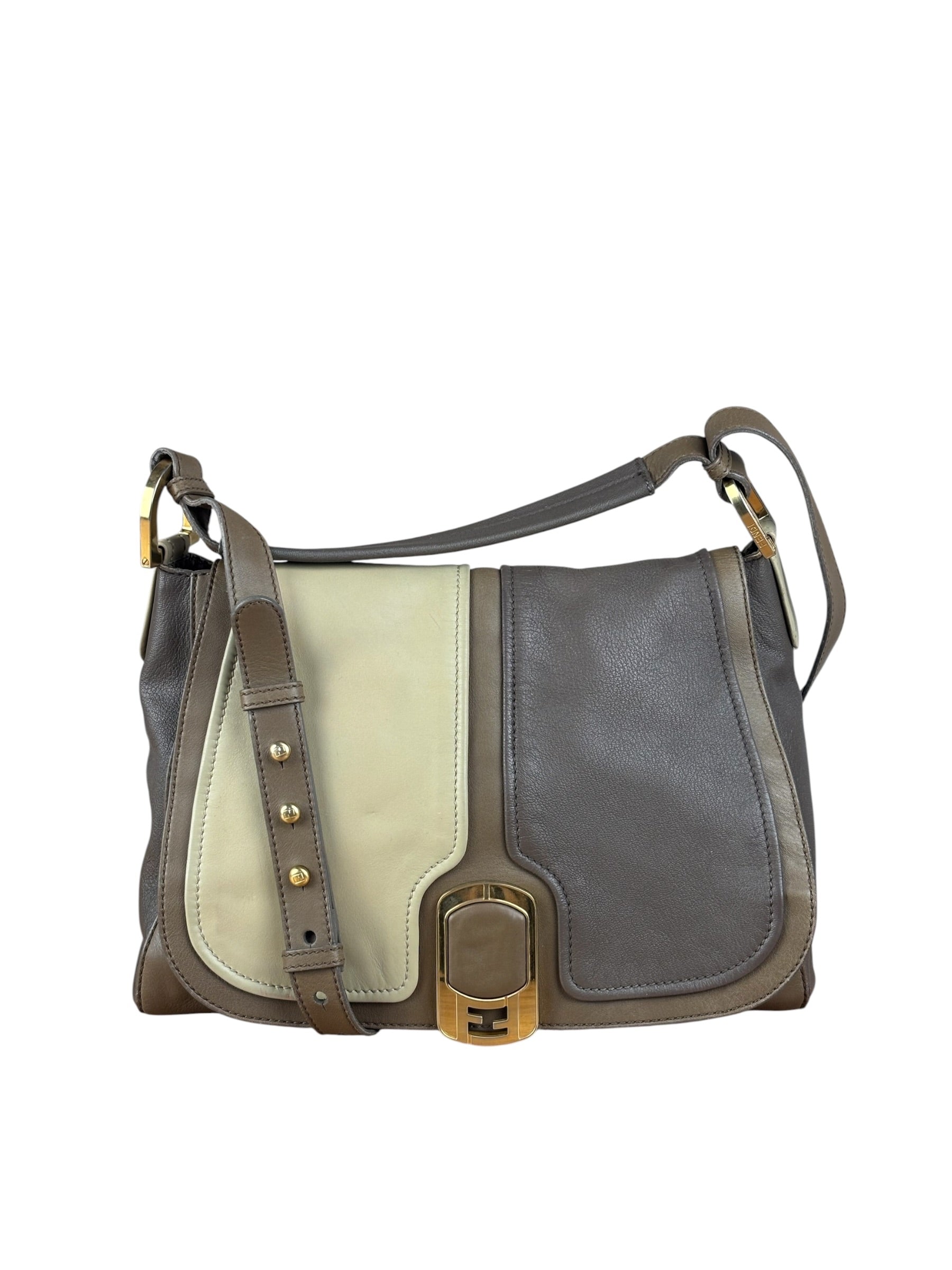 Fendi Colorblock Leather Two-Way Flap Bag