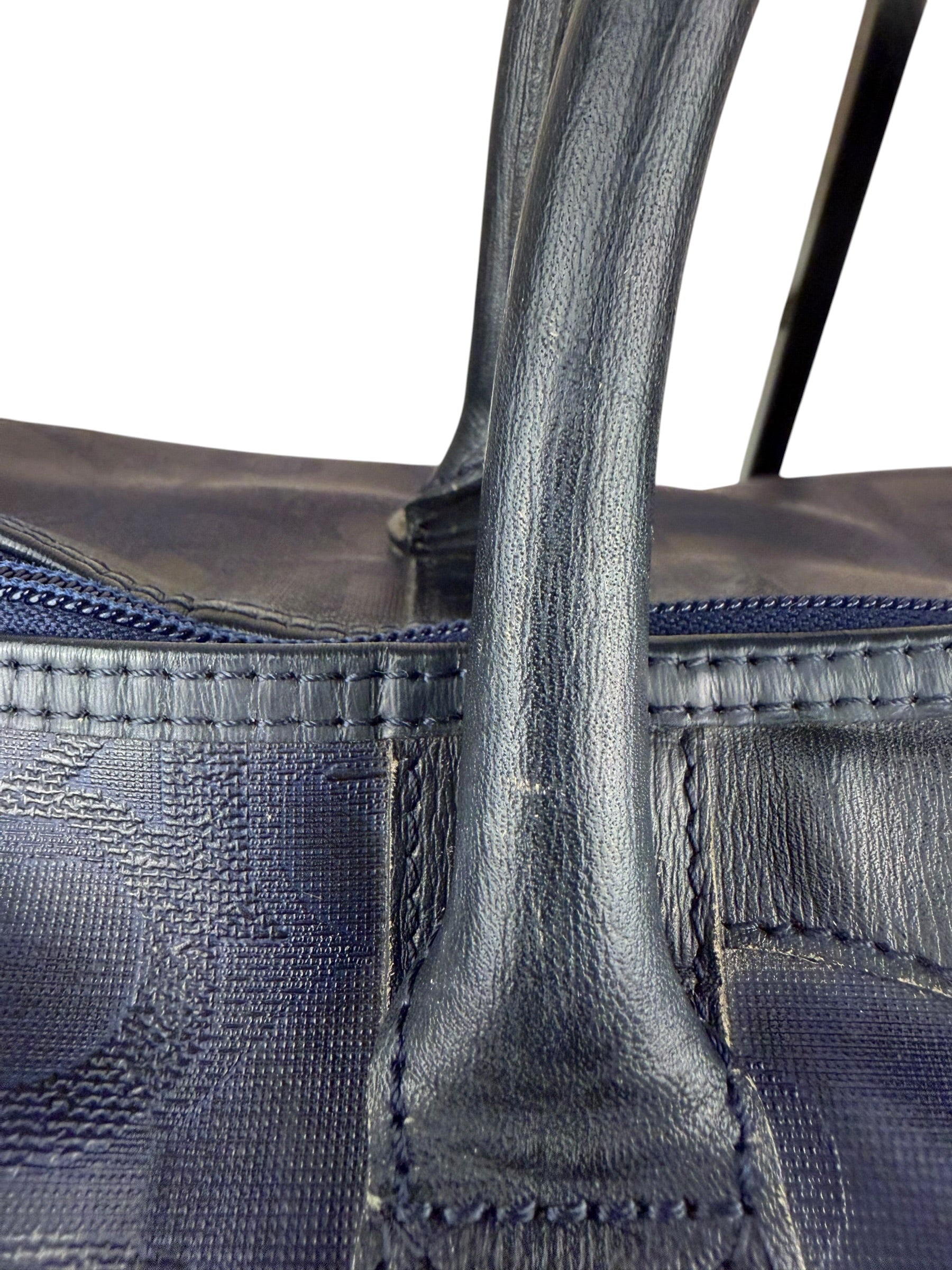 Christian Dior Vintage Navy Coated Canvas Boston Bag