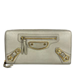 Balenciaga Grey Leather Moto Long Wallet