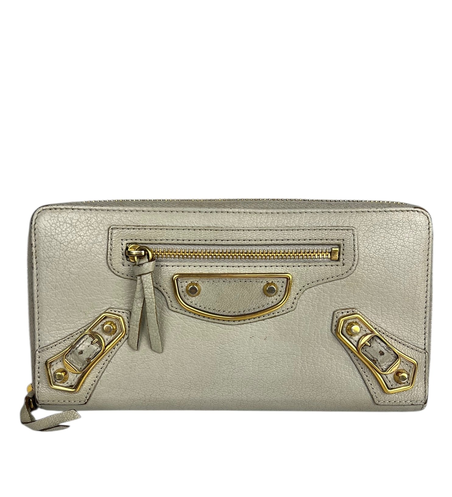 Balenciaga Grey Leather Moto Long Wallet